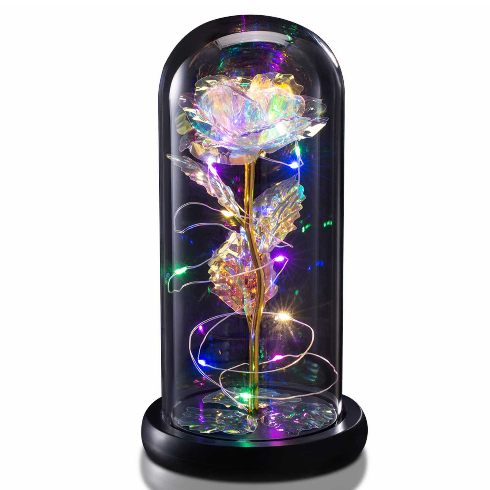 TECHSHARE Eternal Rose in Glass Dome - Unique Birthday Gift for Mom, Women, Grandma & Girlfriend - Anniversary Present with Galaxy Rose Flower - Perfect for Home Decor, Wedding Centerpiece & Romantic Surprises