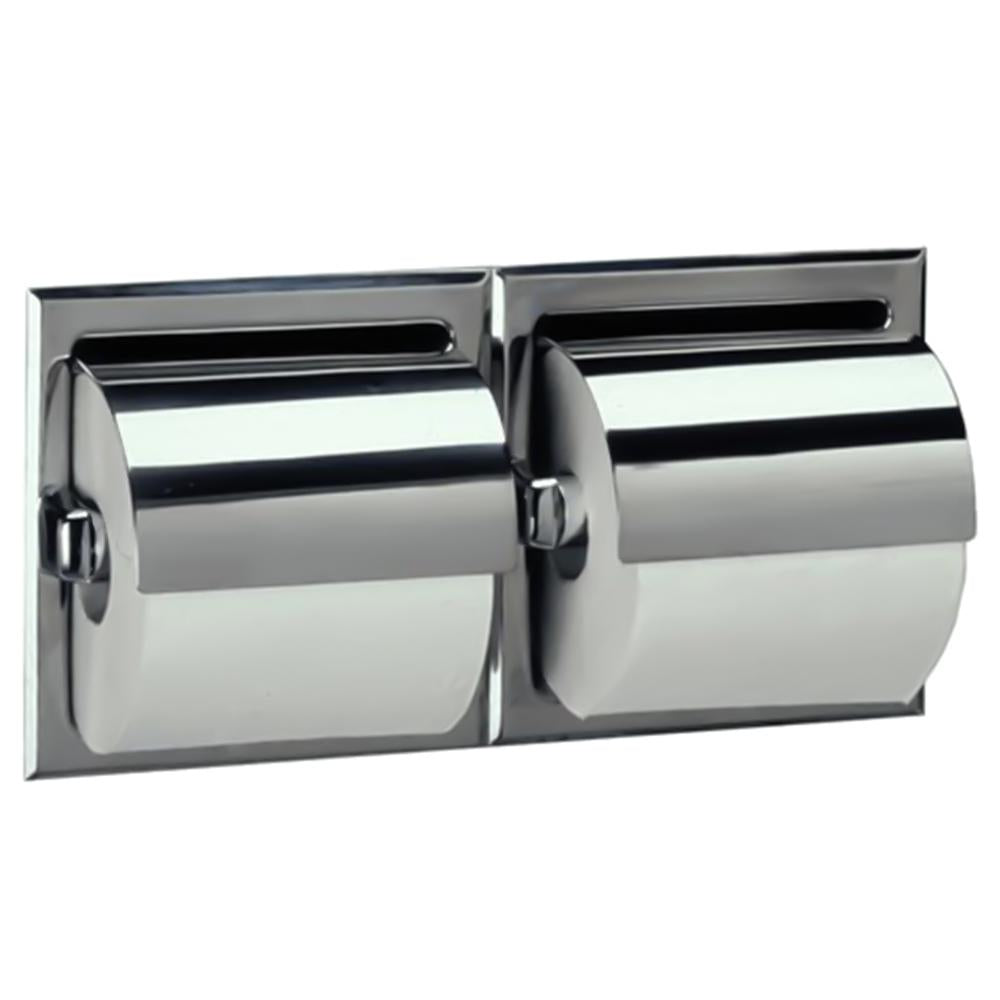 Bobrick B699 Recessed Dual Roll Toilet Paper Dispenser with Hood - Heavy Duty Commercial Bathroom Tissue Holder for Office, Restaurant & Public Restrooms