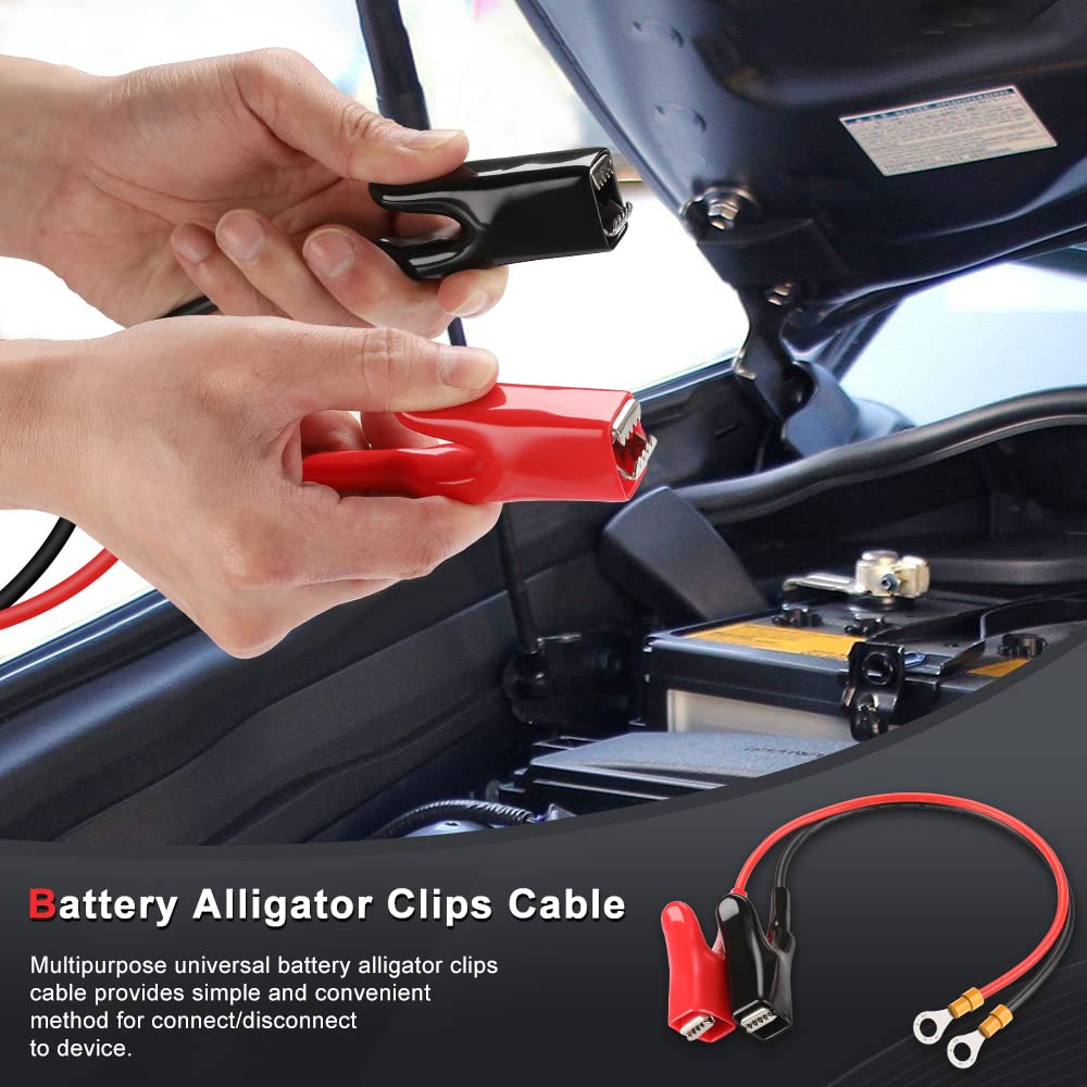 ELECTOP Upgraded 10AWG Heavy Duty Battery Alligator Clips Booster Jumper Cable - Quick Connect/Disconnect for Car Battery Charging, Inverters & Solar Power Systems - Durable O Ring Terminal Harness Wire for Automotive, Marine & RV Use