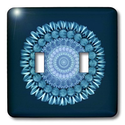 3D Rose Cerulean Blue Floral Mandala Double Toggle Switch - Navy Blue Background - Perfect for Home Decor, DIY Projects & Electrical Upgrades