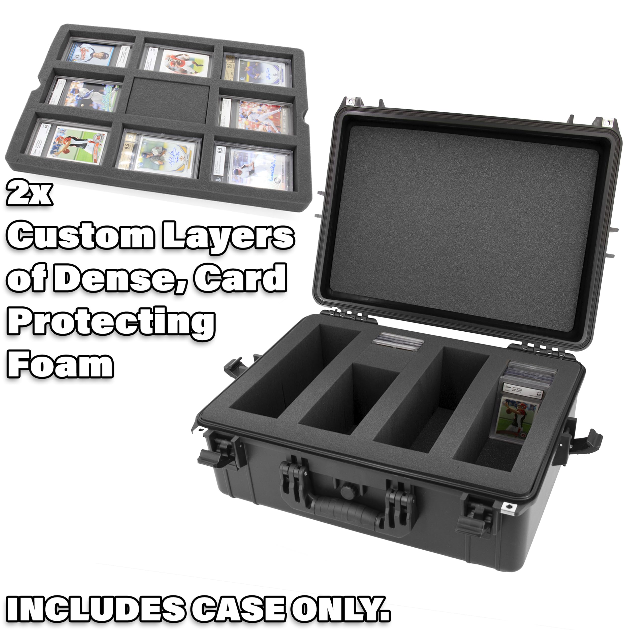 CASEMATIX XL Graded Card Storage Box - Holds 160+ BGS PSA Graded Cards, Waterproof Sports Card Display Case with Custom Foam Dividers - Perfect for Collectors, Trading & Card Show Protection