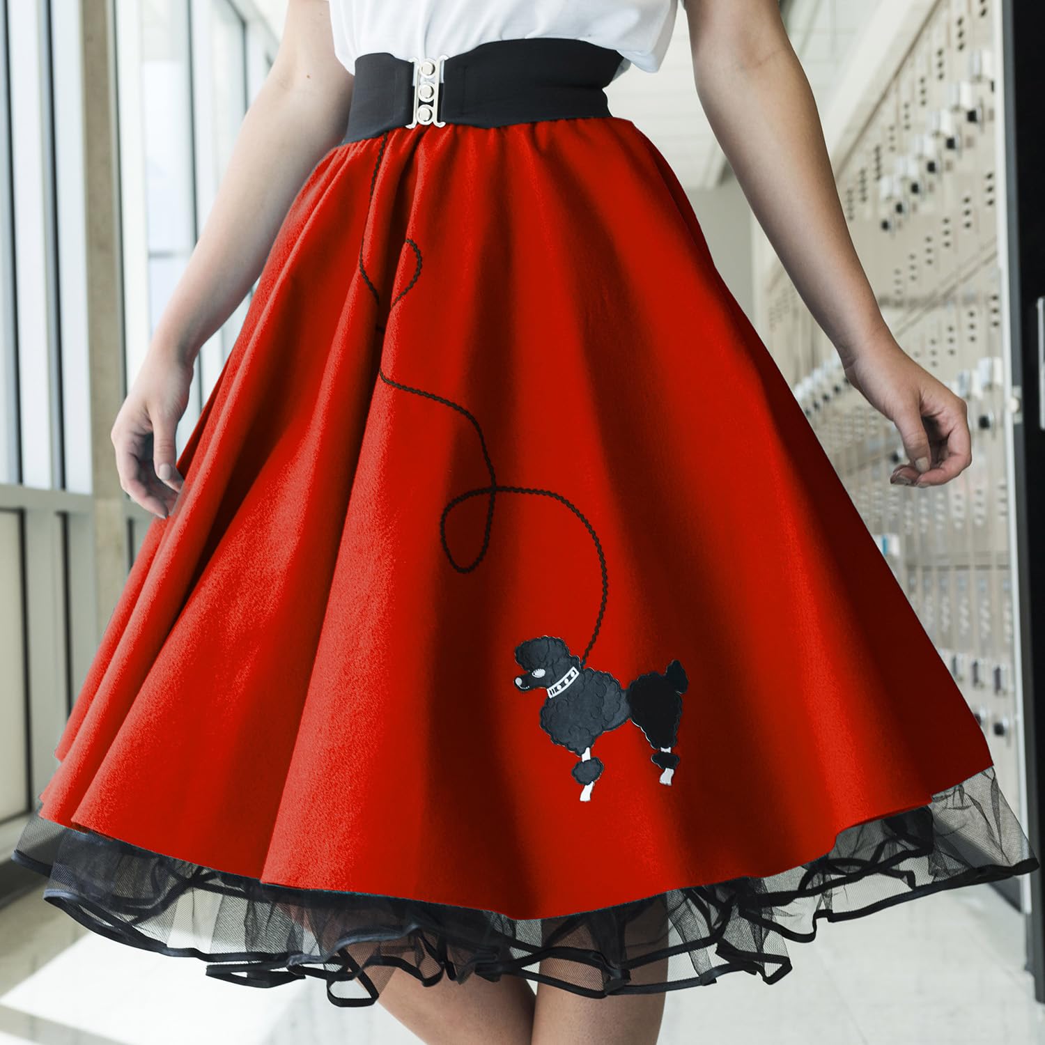 Vintage 1950s Poodle Skirt Costume Set for Women - 7 Piece Outfit with Petticoat, Polo Shirt & Retro Accessories | 50s Sock Hop, Halloween Party & Themed Dance Costume
