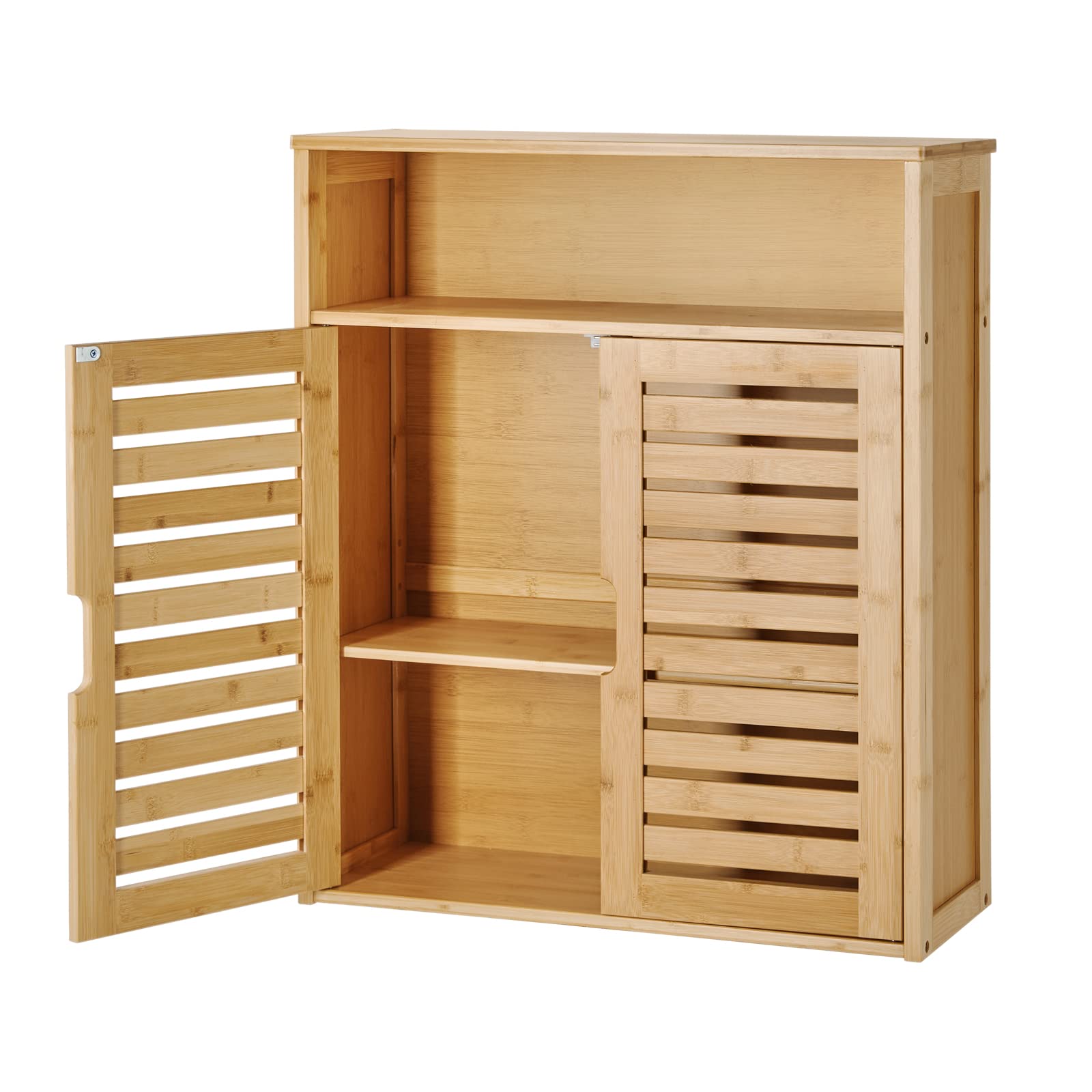 DRDINGRUI Bamboo Wall Mounted Storage Cabinet - Adjustable Shelf Bathroom Medicine Cabinet, Kitchen Organizer & Living Room Floating Shelf for Home Decor | Perfect for Bath Essentials, Spice Storage & Display Shelving
