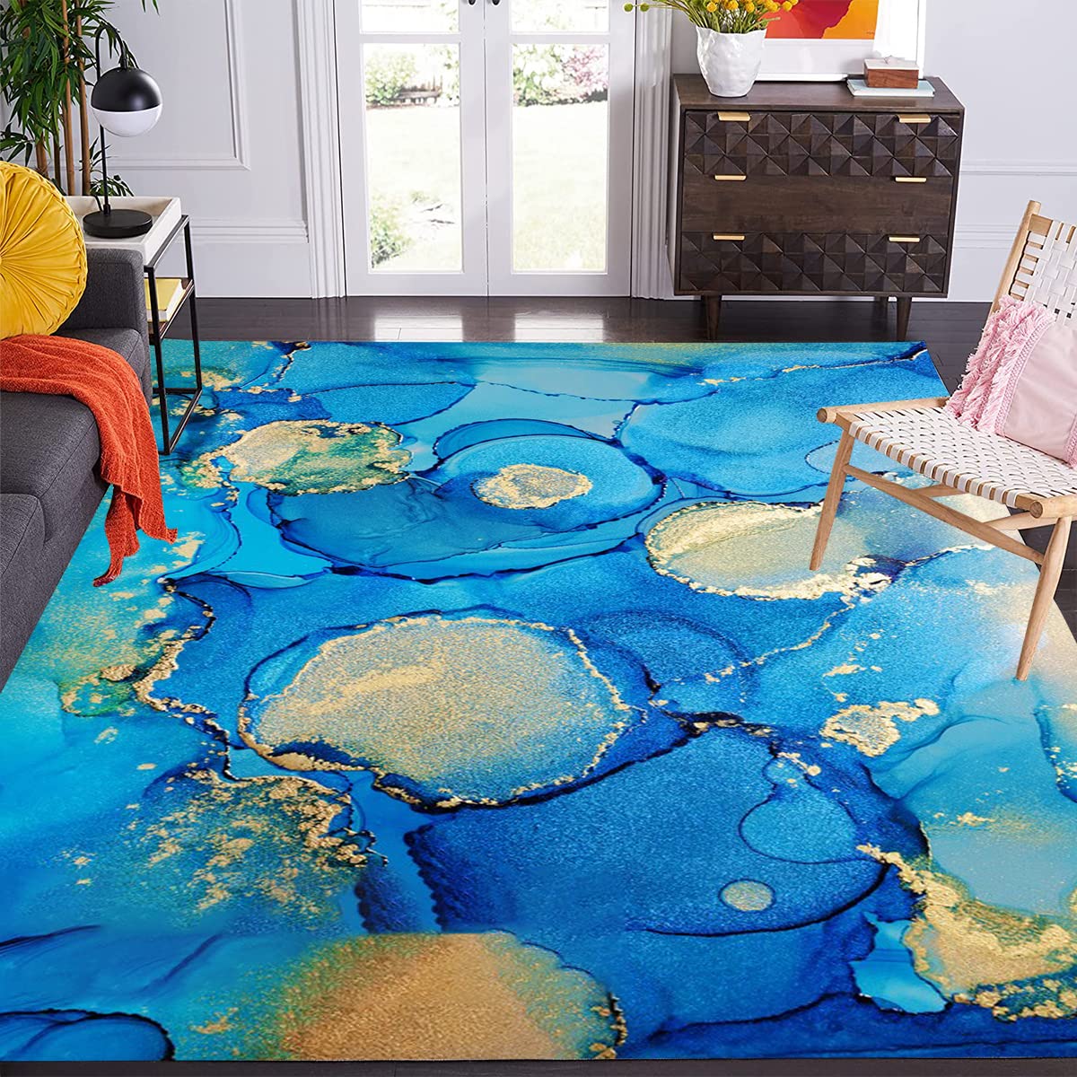 Ocean Blue Abstract Modern Area Rug 5x8 - Washable Indoor/Outdoor Carpet for Living Room, Bedroom, Dining Room, Home Office, Kitchen & Laundry - Coastal Farmhouse Aesthetic Turquoise Floor Rug | Perfect for Beach Houses, Boho Decor & Cozy Spaces