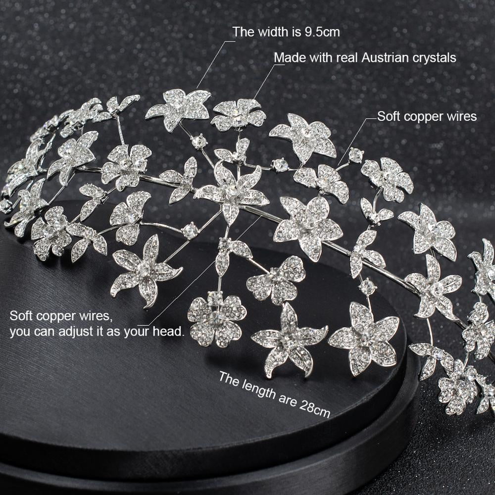 Sparkling Rhinestone Bridal Wedding Headband with Flower Design - Elegant Hair Tiara for Brides, Prom, Pageants & Special Occasions