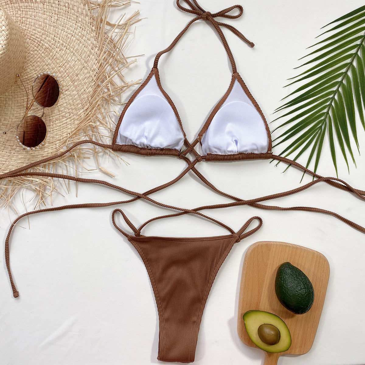 Sexy Halter Neck Crisscross Ribbed Bikini Set - Women's Swimwear for Beach, Pool & Summer Vacation