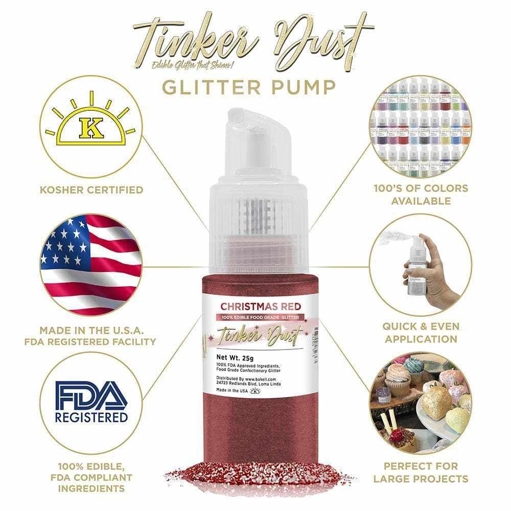Christmas Red Edible Glitter Spray - 25g Pump Bottle | Tinker Dust® for Cake Decorating, Cupcake Toppers & Holiday Desserts