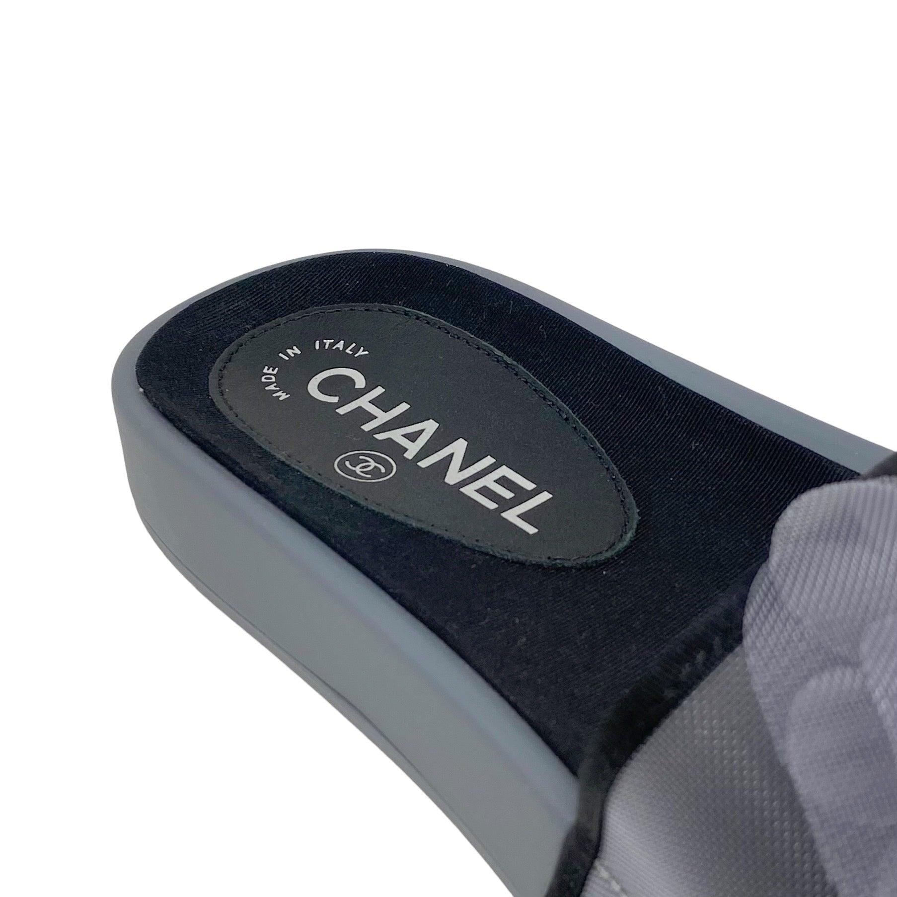 Chanel Gray Mesh Camellia Slides Size 36 - Women's Luxury Comfortable Summer Sandals for Beach, Pool & Casual Outings