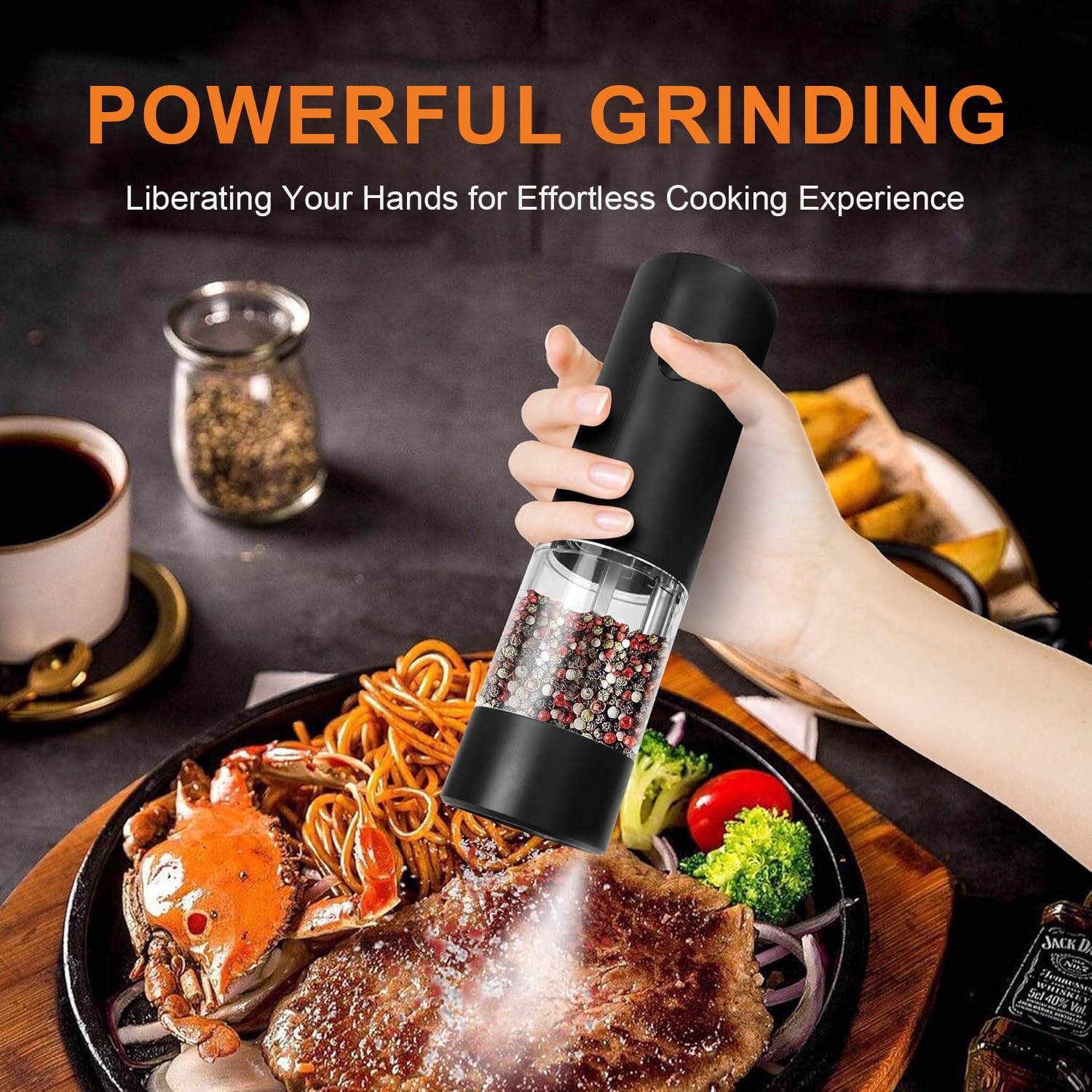 Premium Electric Salt and Pepper Grinder Set - Adjustable Coarseness, Battery Powered with LED Light - One-Handed Operation, Easy to Clean - Perfect for Kitchen, Dining Table, Camping & Gifts (Black, 1 Pack)
