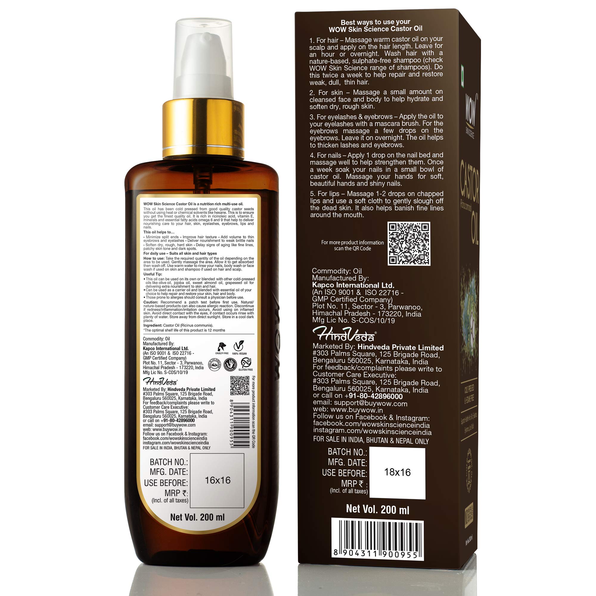 Wow Skin Science 100% Pure Cold Pressed Castor Oil for Hair Growth, Eyelashes & Skin Care | Hexane-Free, No Mineral Oil or Silicones | 200ml Bottle | Perfect for Nightly Hair Treatments & Natural Beauty Routines