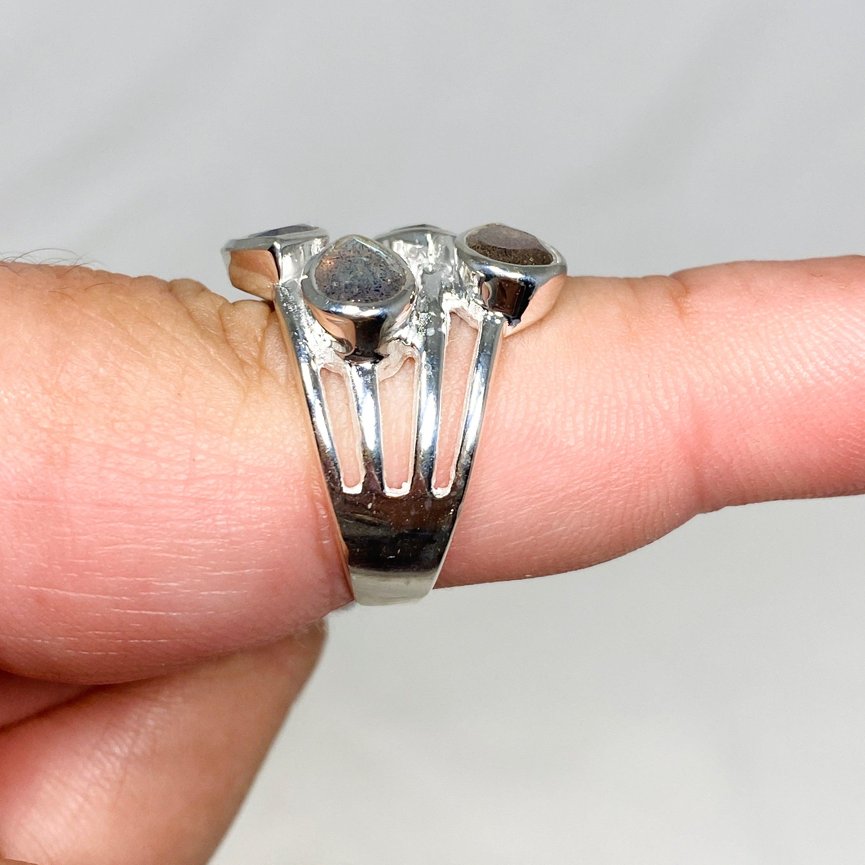 Labradorite Multi-Stone Faceted Teardrop Ring R3815 - Elegant Crystal Jewelry for Women, Perfect for Weddings, Parties & Special Occasions
