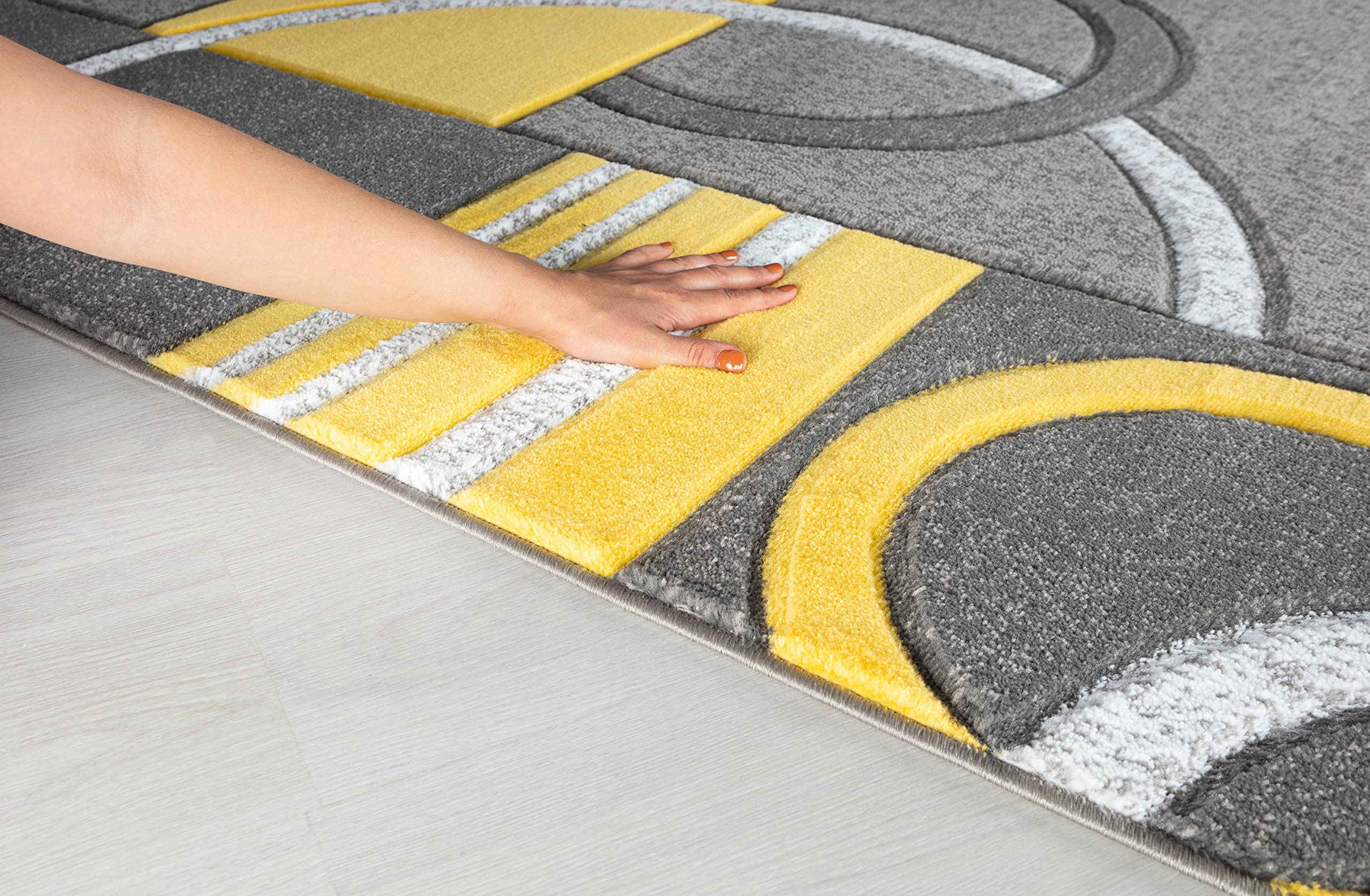 Premium Soft Hand Carved Modern Area Rug - 8x10 Fluffy Contemporary Floor Carpet for Living Room, Dining Room & Bedroom - Yellow (Indoor Home Decor, Cozy Comfort, Stylish Accent)