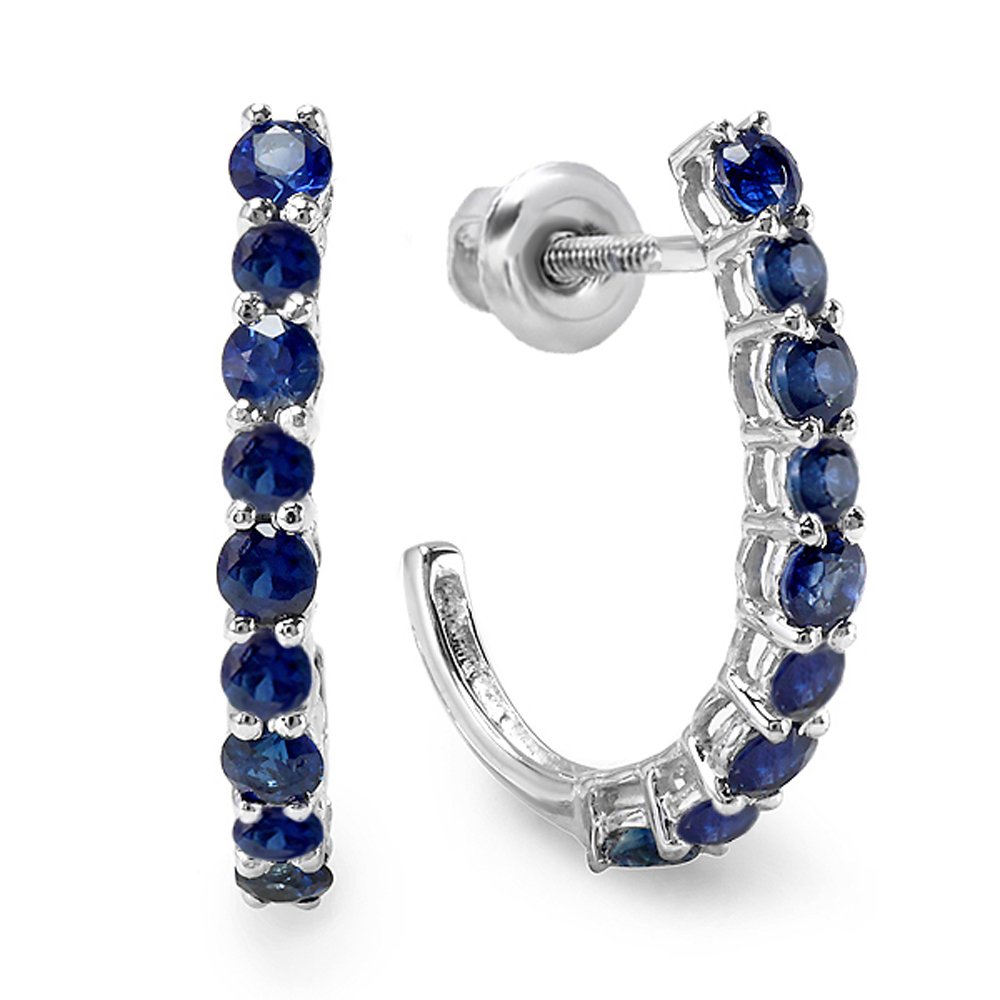 Dazzlingrock Collection 0.50 Cttw 10K White Gold J-Shaped Hoop Earrings for Women - Elegant Fancy Jewelry for Parties, Weddings & Special Occasions