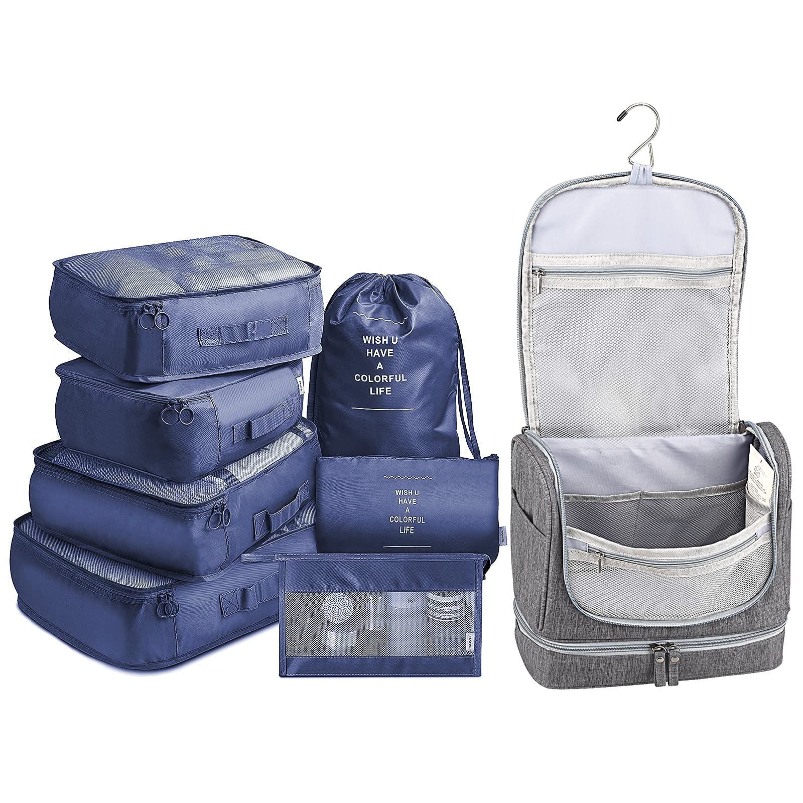 7-Piece Packing Cubes Set for Travel - Luggage Organizers with Wet/Dry Compartments & Toiletry Bag - Perfect for Suitcases, Carry-Ons & Cosmetic Storage (Ideal for Business Trips, Vacations & Weekend Getaways)