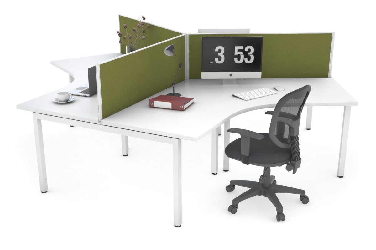 Quadro Square Legs 3-Person 120° Office Workstation - Modular Desk System for Collaborative Workspaces & Team Projects