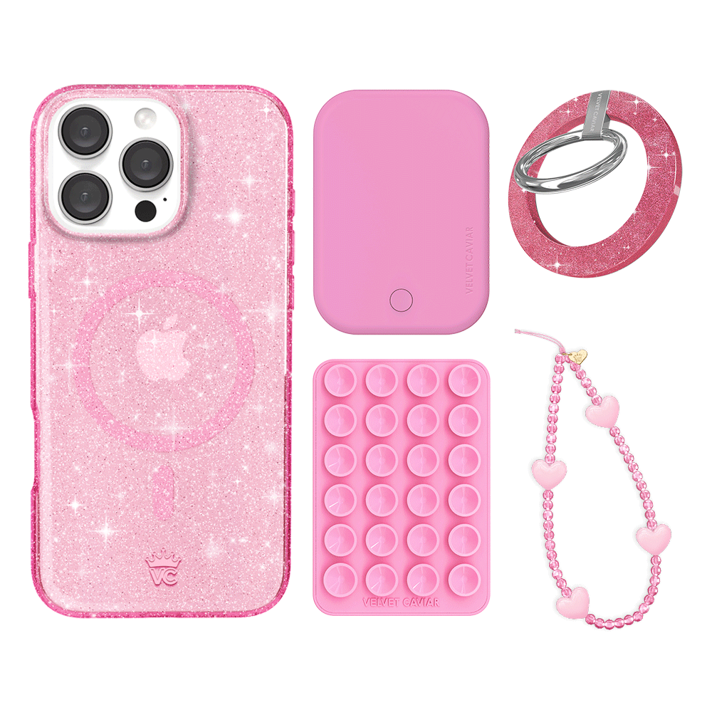 Pink Stardust Glitter iPhone Case with Grip - Shockproof Protective Phone Cover for iPhone 13/14/15 Pro Max - Cute Sparkly Accessories for Women Girls (Perfect for Parties, Travel & Everyday Use)
