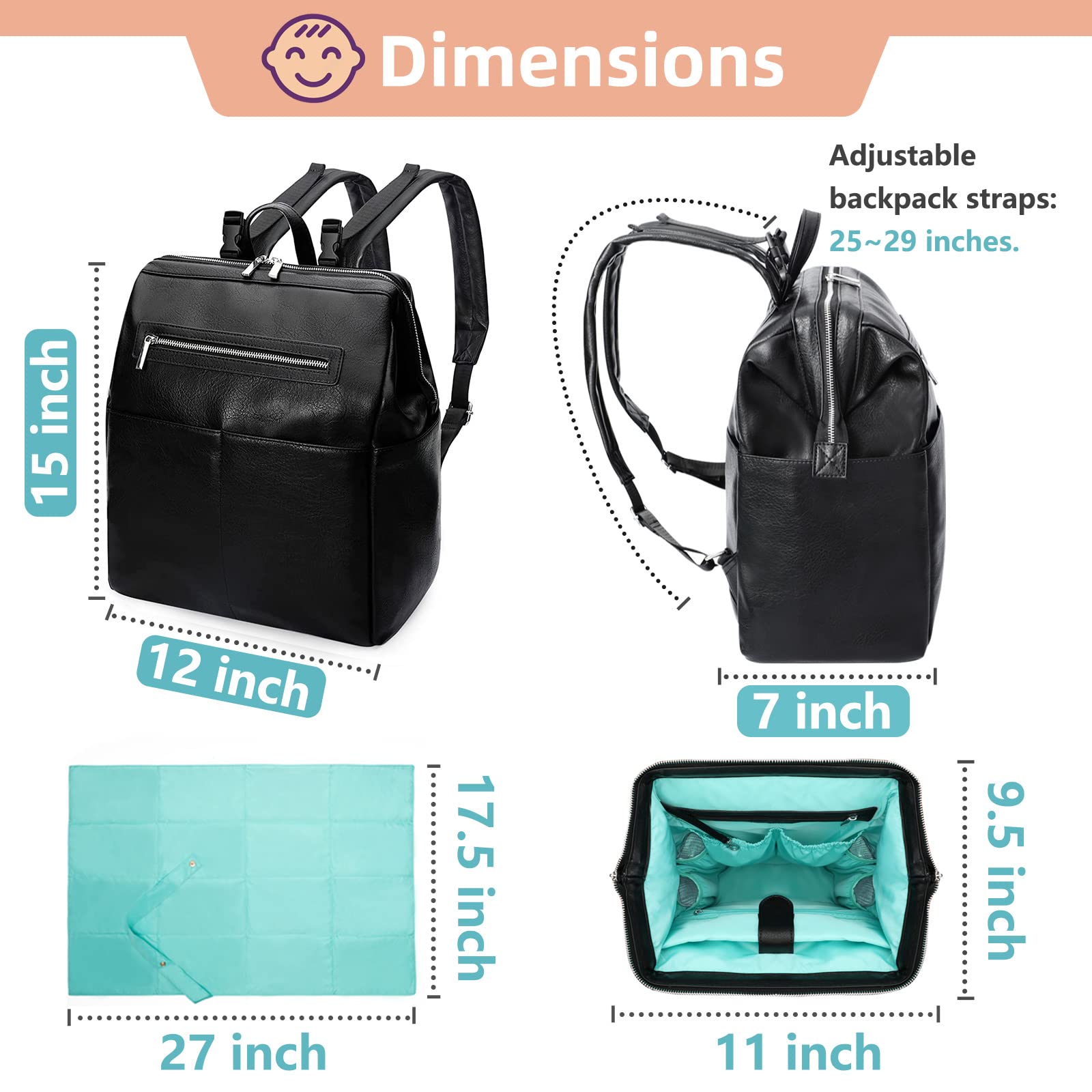 Premium Leather Diaper Backpack for Moms & Dads - 16 Pockets, Insulated Compartments, Fits 15