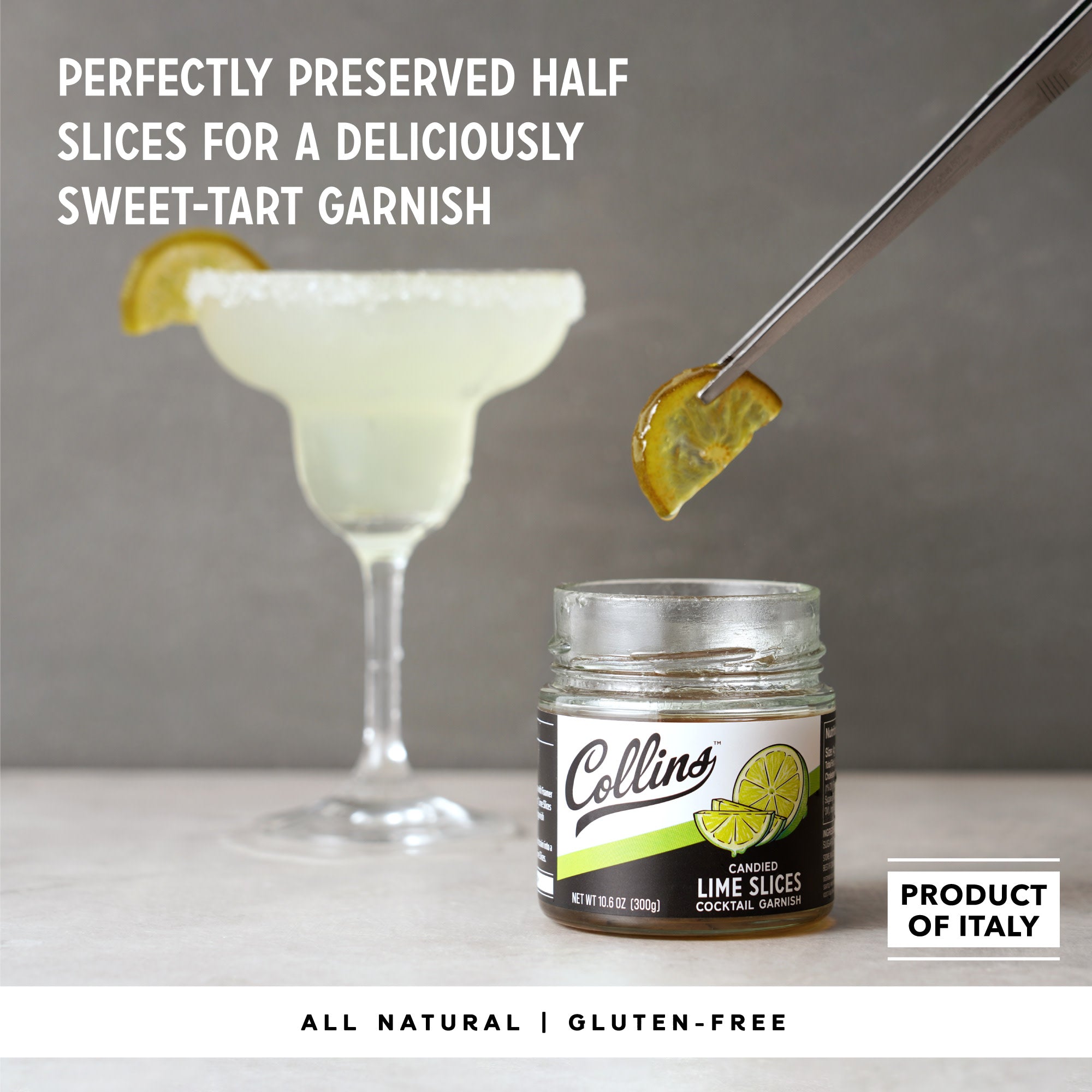 Collins Candied Lime Slices in Syrup 10.6 oz - Sweet & Tangy Cocktail Garnish for Mojitos, Desserts & Baking