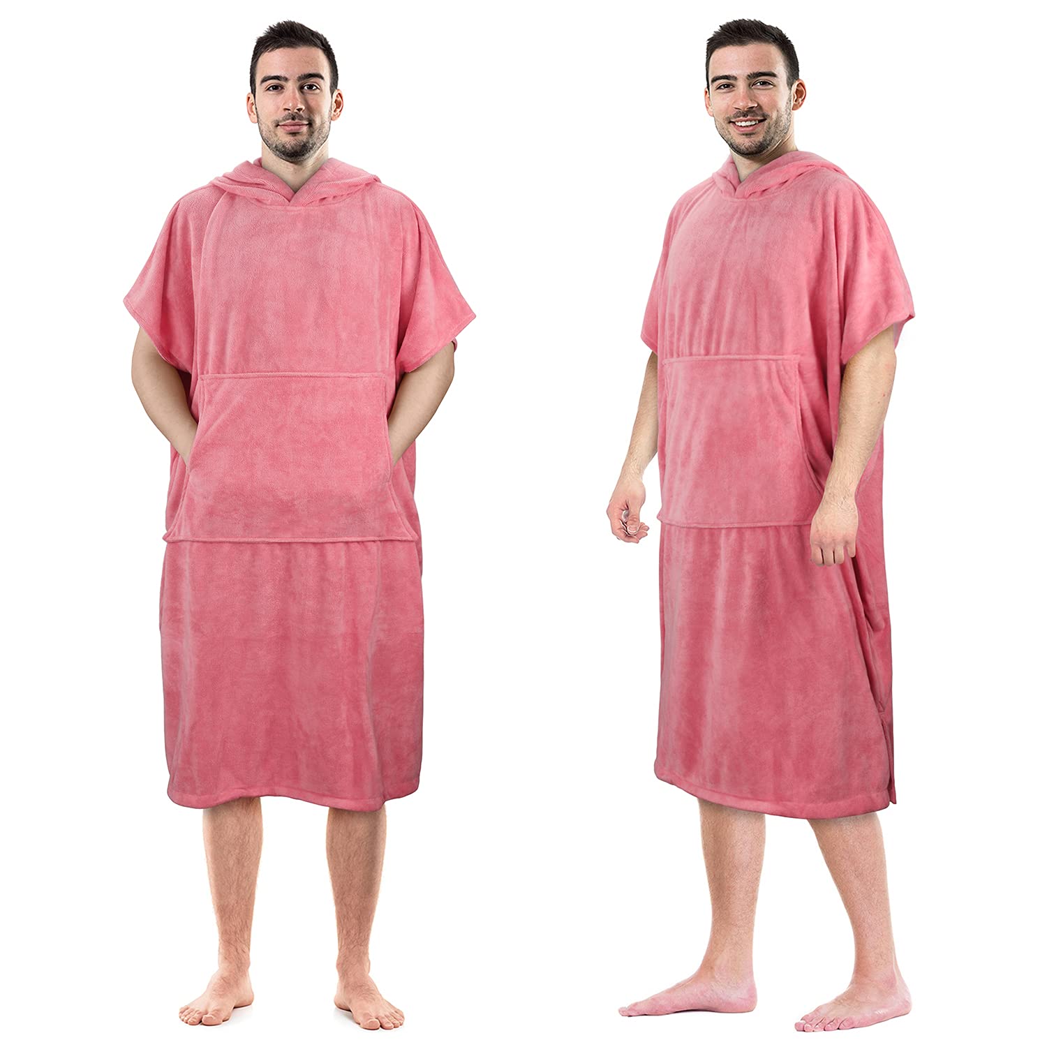 Tirrinia Surf Beach Changing Towel with Hood - Super Absorbent Microfiber Swim Robe Poncho for Men & Women - Quick Dry Bath Shower Pool Cover-Up - Perfect for Beach, Swimming, Surfing & Travel (Pink)