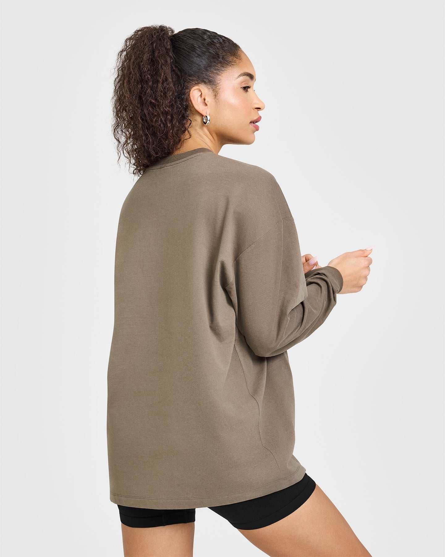 Classic Oversized Lightweight Long Sleeve T-Shirt for Women | Soft Cotton Comfort Top in Moss Brown | Casual Loungewear, Layering Essential & Everyday Outfit