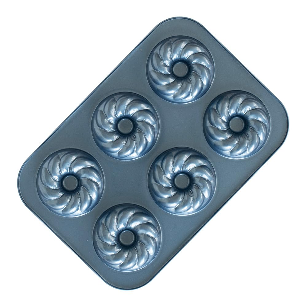 Nordic Ware 6-Cavity French Twist Donut Baking Pan - Nonstick Twilight Blue Donut Mold for Homemade Donuts, Perfect for Breakfast, Brunch & Party Desserts