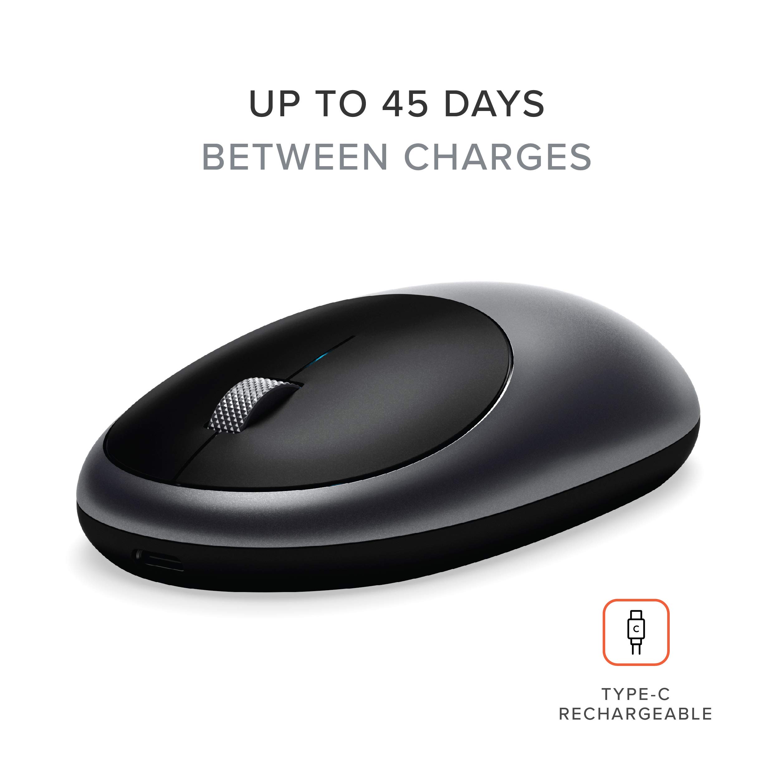 Satechi Wireless Bluetooth Mouse for MacBook Pro M1/M2 - Rechargeable USB-C Mouse Compatible with MacBook Air, iMac, Mac Mini, iPad Pro & More - Ergonomic Design for Office & Home Use - Space Gray