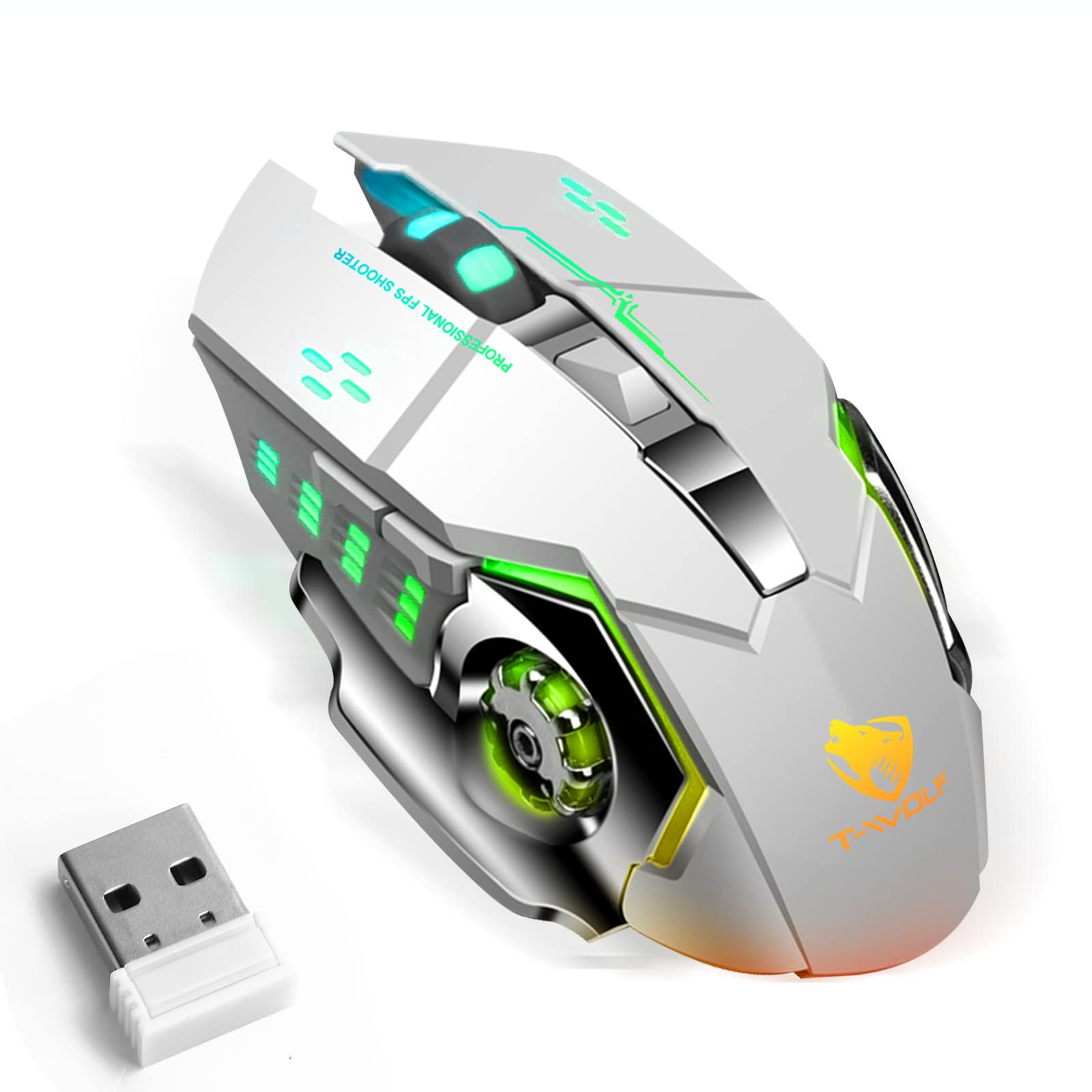 UrbanX Rechargeable Wireless Bluetooth Mouse - Tri-Mode (BT 5.0/4.0 + 2.4Ghz) Multi-Device Silent Mouse with 3 Adjustable DPI, Ergonomic Optical Design for Laptop, PC, Mac & MEIZU Phones (Silver Green) - Perfect for Office, Home & Travel Use