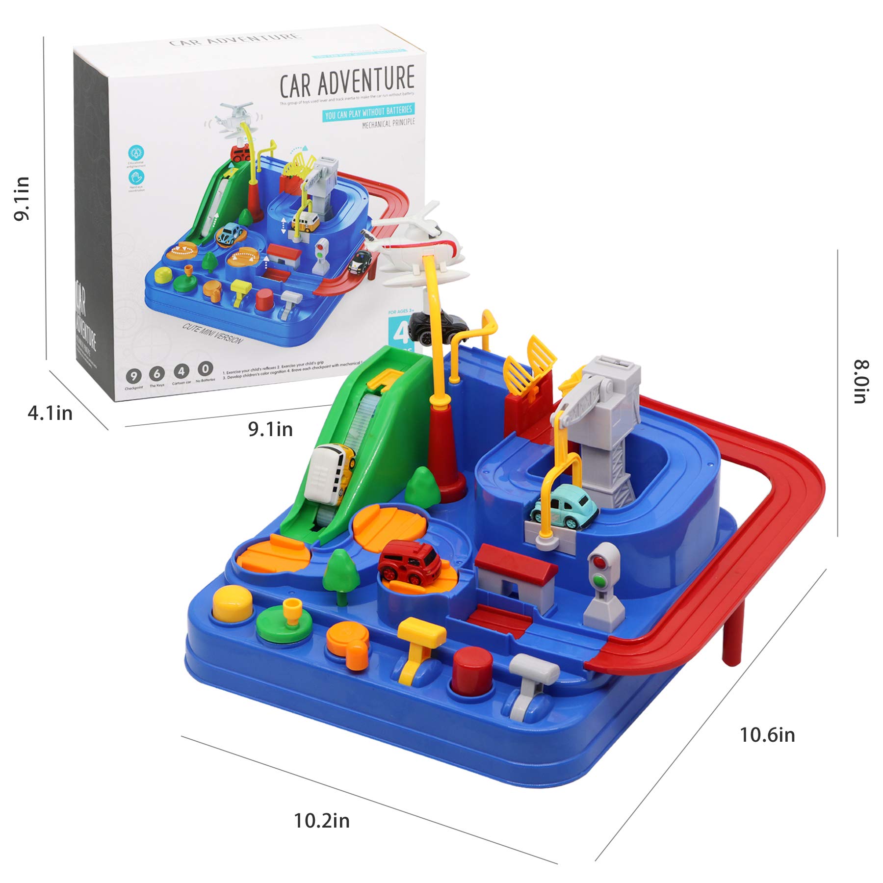 Best Car Adventure Toys for Kids Ages 3-8 - 4-Piece Race Track Set with Toy Vehicles | Educational Preschool Learning Toy for Boys & Girls | Interactive Classic Blue Car Playset - Perfect for Birthday Gifts, Indoor Playtime & STEM Learning Activities
