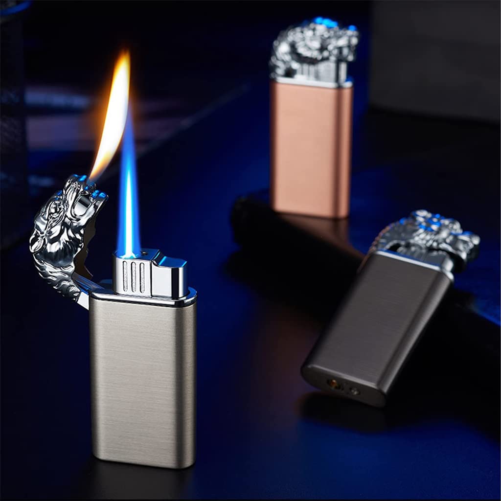 Premium Dual Flame Lighter (Soft + Jet Flame) - Windproof Adjustable Butane Lighter for Cigars, Refillable Metal Torch Lighter - Unique Gift for Men (Blue) - Perfect for Outdoor Camping, BBQ & Travel Accessories