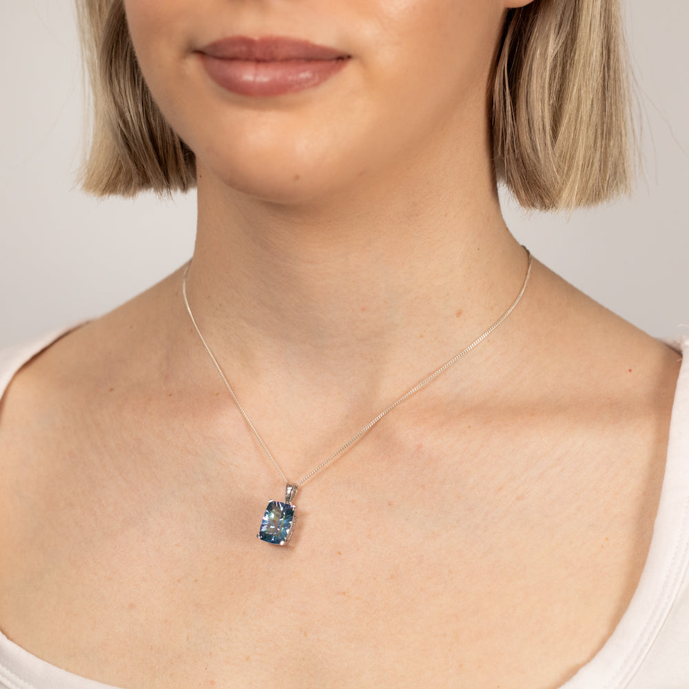 9ct White Gold Natural Treated Adieu Topaz Pendant Necklace - Elegant Jewelry Gift for Women, Perfect for Weddings, Anniversaries & Special Occasions