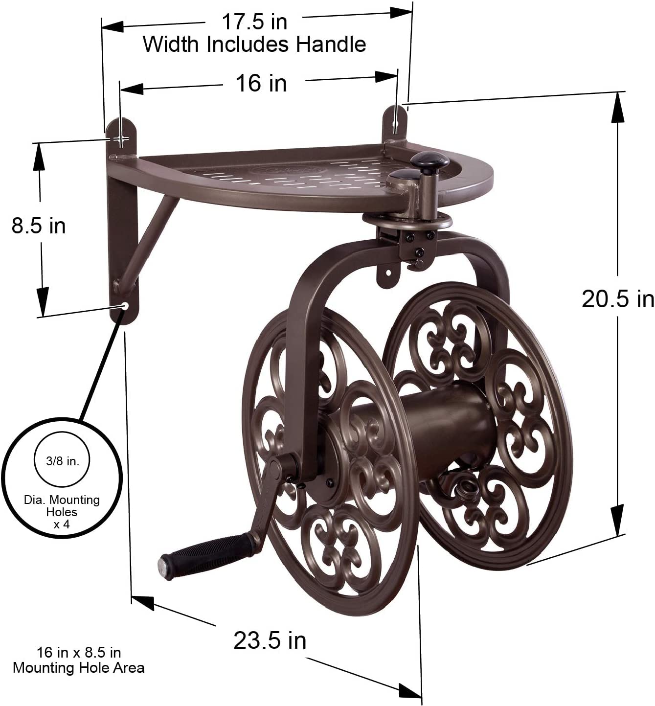 Liberty Garden 710 Navigator Rotating Garden Hose Reel - 125-Feet Capacity for 5/8-Inch Hose, Durable Bronze Finish - Perfect for Lawn Care, Yard Watering & Outdoor Cleaning