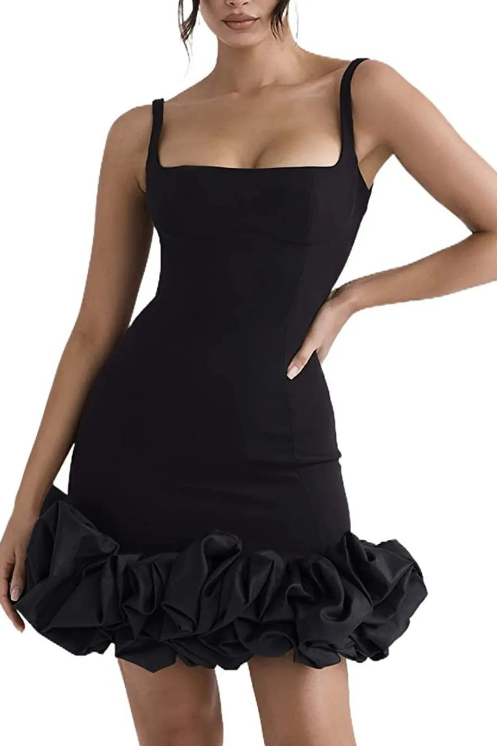 Elegant Ruched Square Neck Sleeveless Mini Dress for Women - Perfect for Summer Parties, Date Nights & Cocktail Events