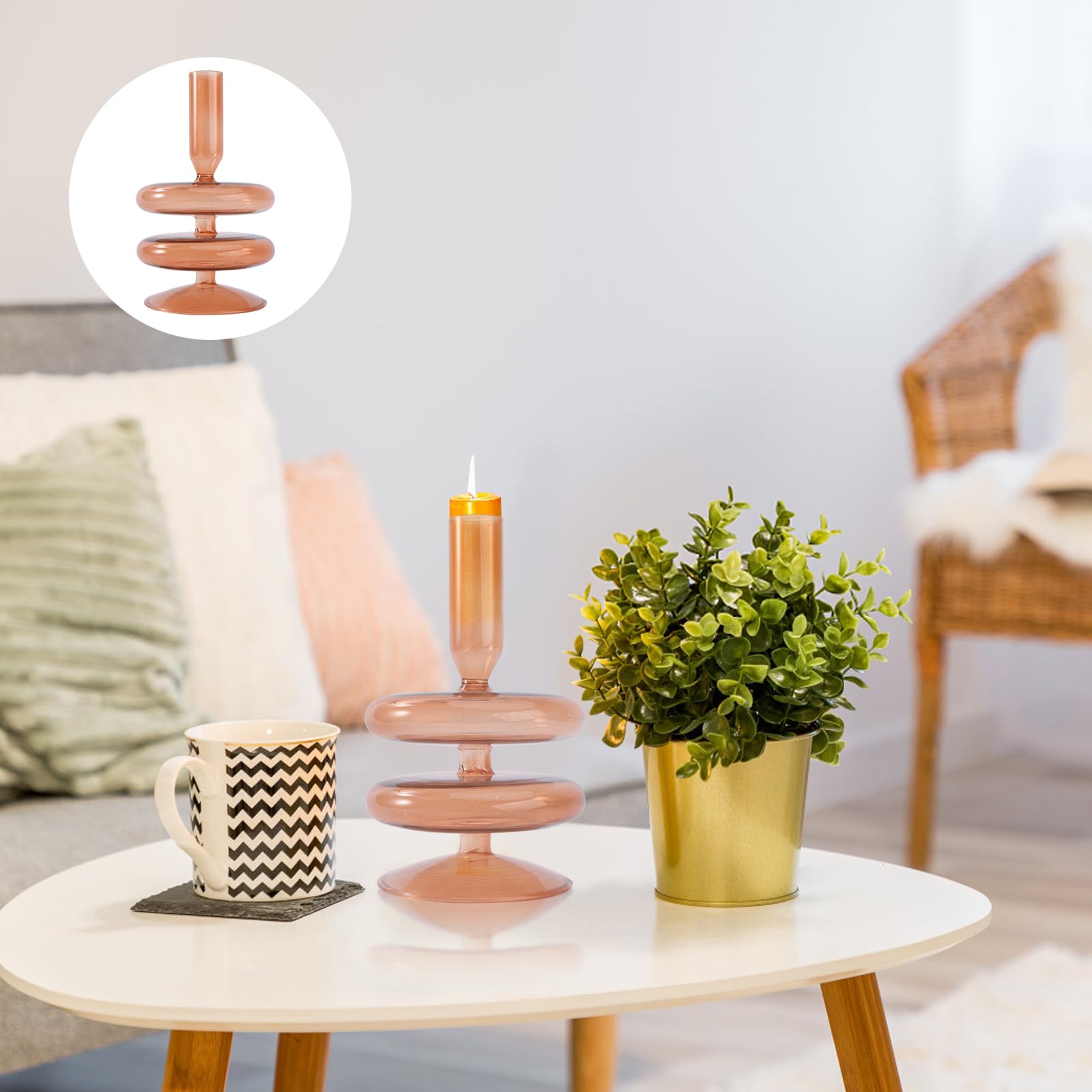 KESYOO Glass Taper Candle Holder Set - Elegant Brown Candlestick Stand for Wedding, Valentine's Day & Birthday Party Decor - Perfect Centerpiece for Dining Table, Mantel & Home Decoration