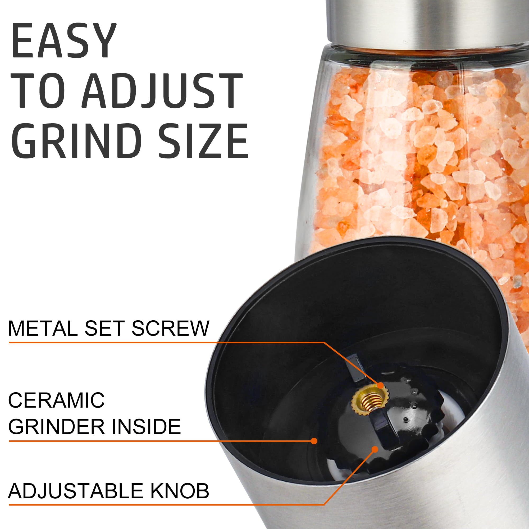 Premium Gulex® Adjustable Coarseness Pepper Grinder & Salt Mill Set - Refillable Stainless Steel Spice Grinder with Ceramic Rotor (1 Pack) - Perfect for Kitchen, Dining Table & Gourmet Cooking
