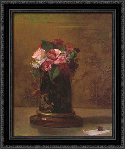 John LaFarge Japanese Vase Floral Canvas Art - 20x24 Inch Black Ornate Wood Framed Wall Decor - Perfect for Living Room, Bedroom & Office Decor