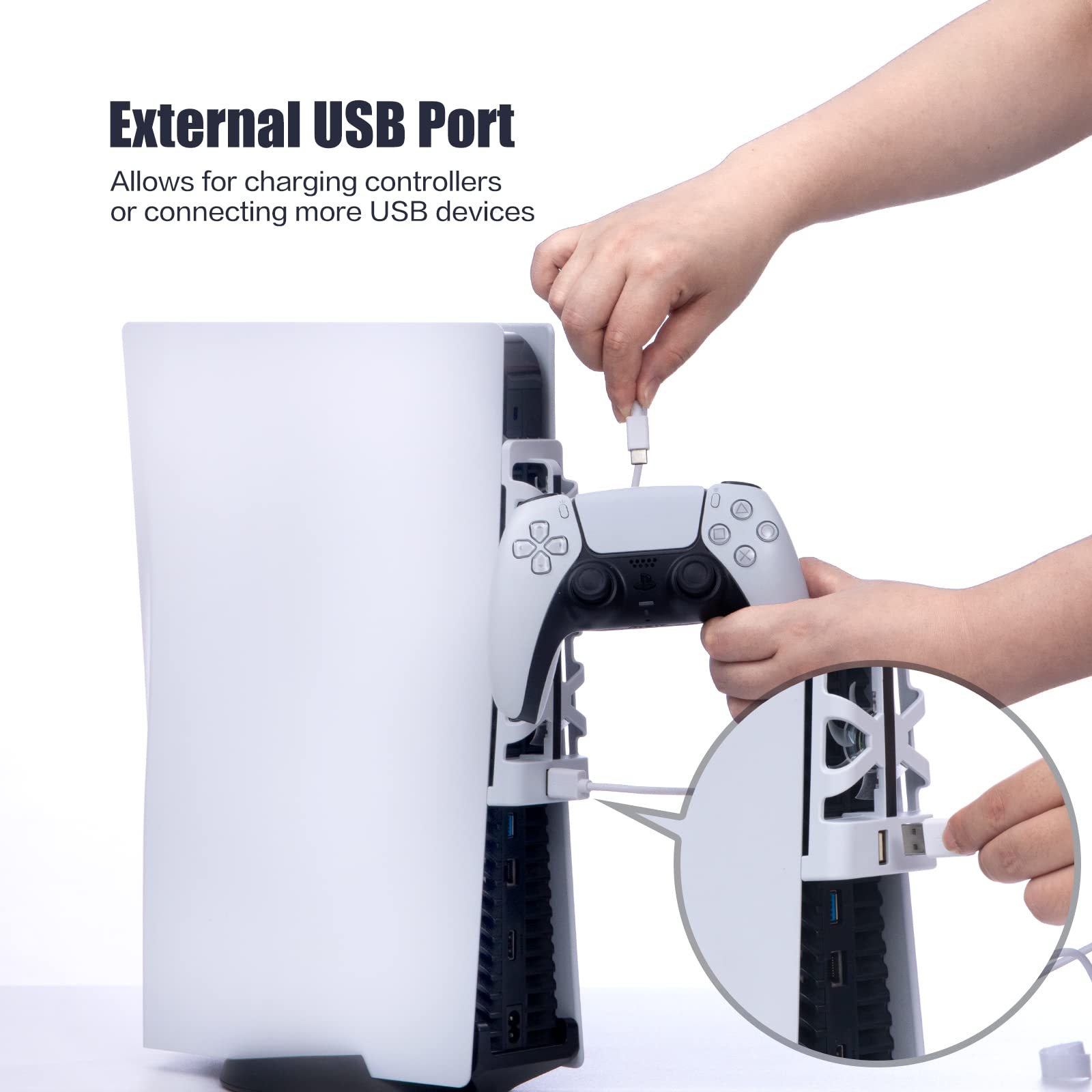 Upgraded PS5 Cooling Fan with LED Light & USB Port - Ultra Quiet Cooling System for Sony PS5 Digital/Disc Edition - White (Compatible with PS5 Only) - Perfect for Gaming, Streaming & Long Play Sessions