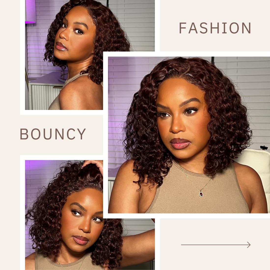 Beauty Forever 10 Inch Curly Glueless Human Hair Wig - 7x5 Bye Bye Knots Wear & Go Bob Wig in Reddish Brown 33B | Pre Plucked HD Lace Short Curly Wig for Women (150% Density) | Perfect for Daily Wear, Parties & Cosplay