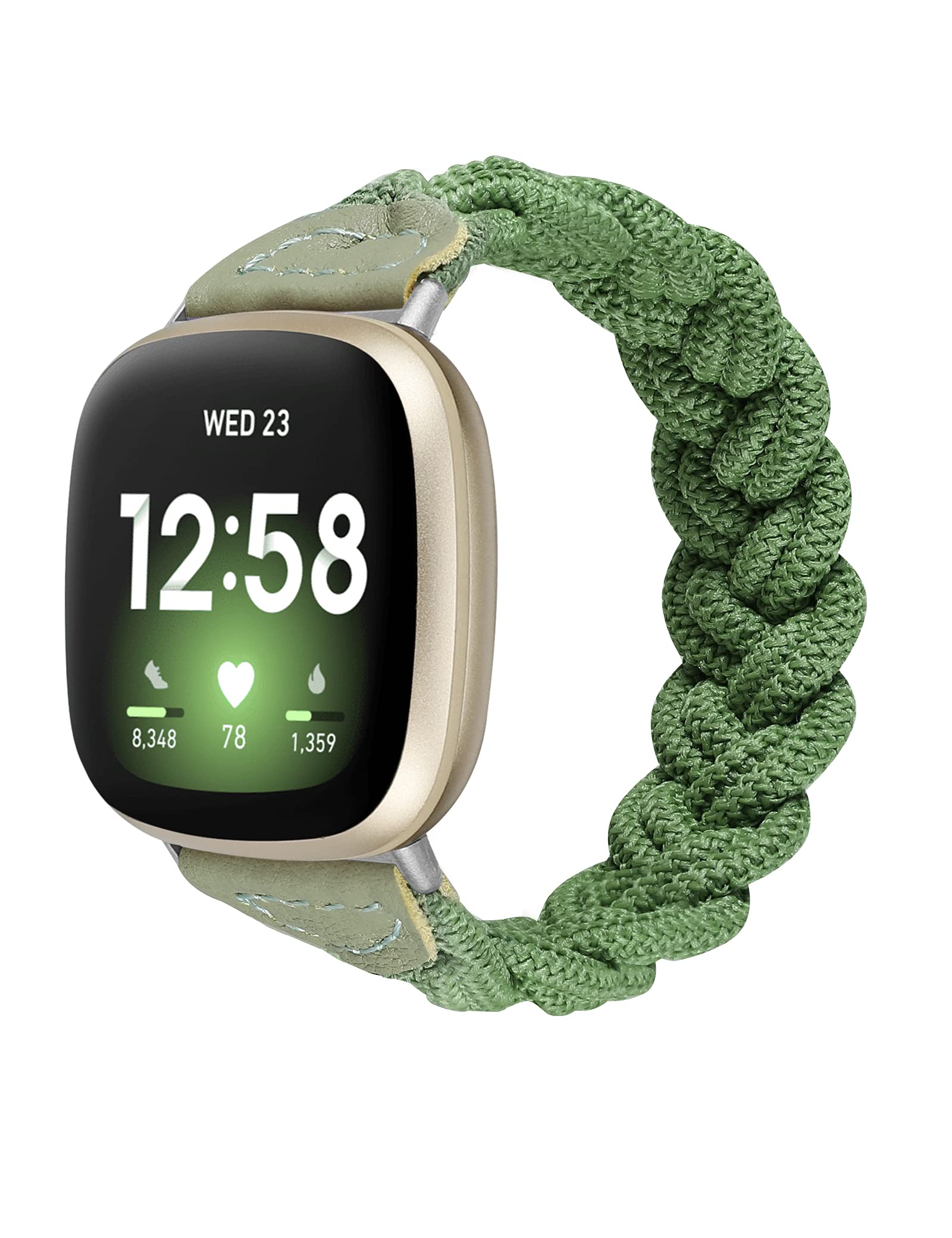 Fitbit Sense/Versa 3/Sense 2/Versa 4 Replacement Bands - Slim Braided Elastic Wristband for Women, Stretchy Solo Loop Strap (Green, Large) - Perfect for Workouts, Running & Everyday Wear