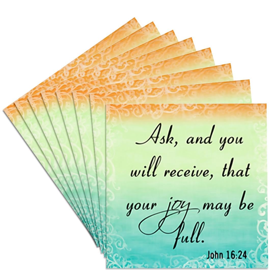 John 16:24 Bible Verse Ceramic Coasters - Set of 8 for Home & Church Decor