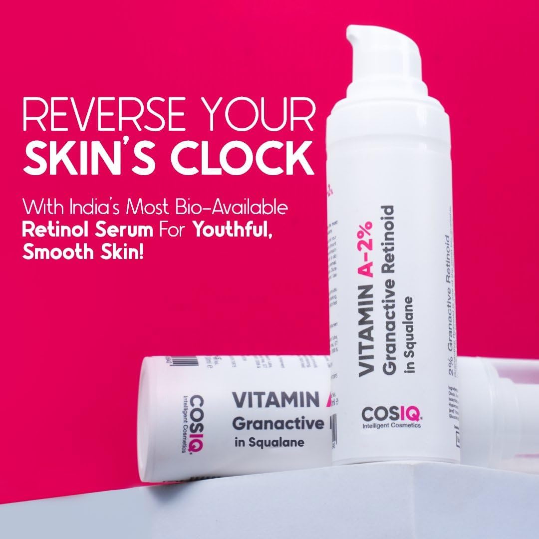 Cos-IQ 2% Granactive Retinoid Serum with Vitamin A in Squalane | Anti-Aging Face Serum for Wrinkles, Fine Lines & Acne Treatment | 4-Ingredient Retinol Night Serum for Women & Men | 30ml | Perfect for Nighttime Skincare Routine & Sensitive Skin Care