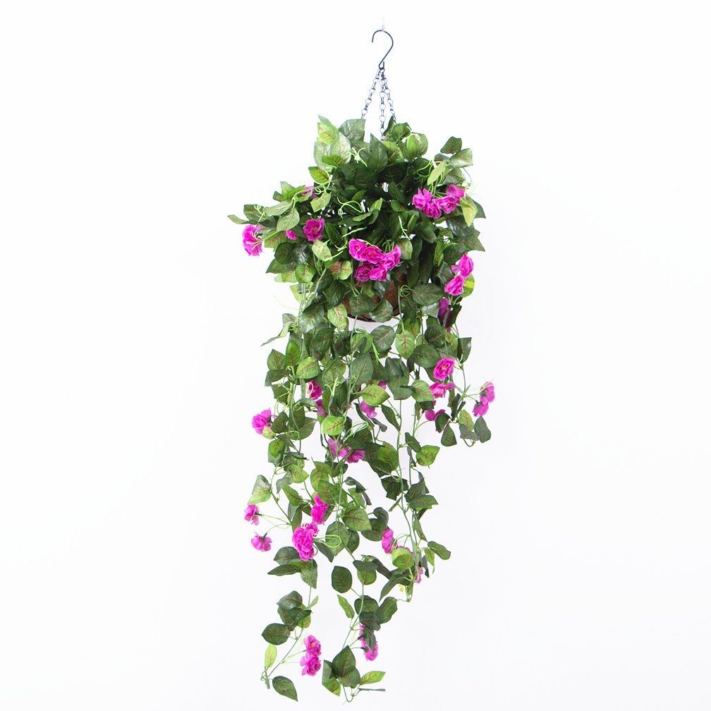 Artificial Purple Silk Rose Vine - Fake English Ivy Hanging Plant for Indoor Balcony, Outdoor Swing & Eaves Decor - Perfect for Wedding, Home & Garden Decoration