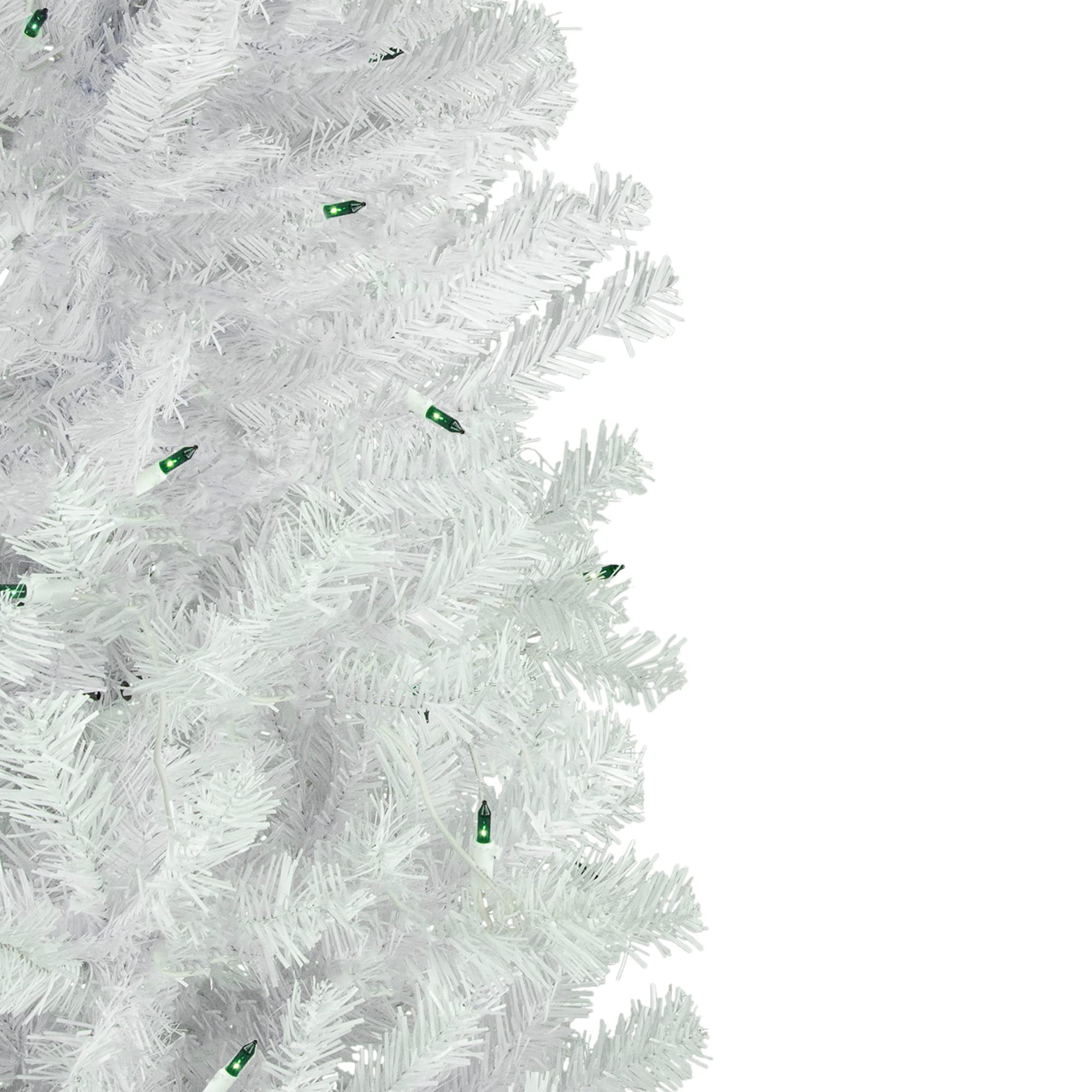 6.5ft Pre-Lit Artificial Christmas Tree with Green LED Lights - White Pine Pencil Style for Holiday Home Decor & Party Decoration