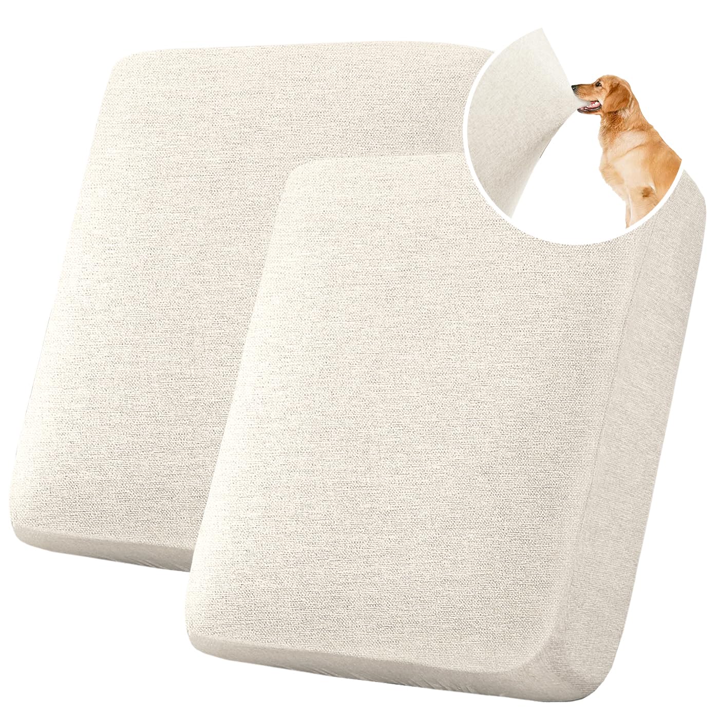 H.VERSAILTEX Water Resistant Woven Linen Look Couch Cushion Covers - 2 Pack Heather Ivory - Slipcovers for Sofa, Loveseat & Individual Seat Cushions - Durable Protector for Living Room, Bedroom & Office Use