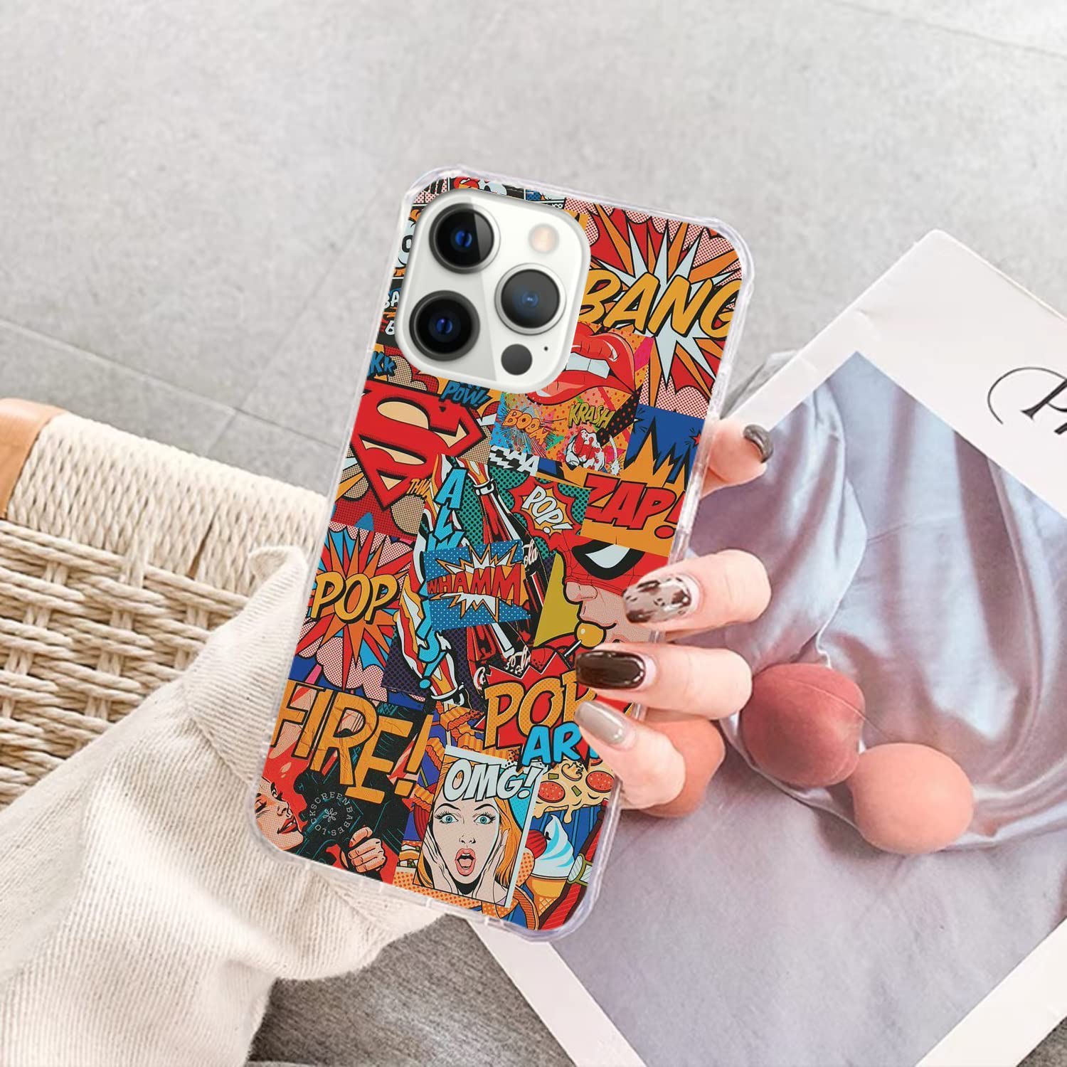 Trendy Pop-Art Comic Phone Case for iPhone 13 Pro Max - Shockproof TPU Bumper Cover with Unique Design - Perfect for Daily Use, Travel & Gift Giving
