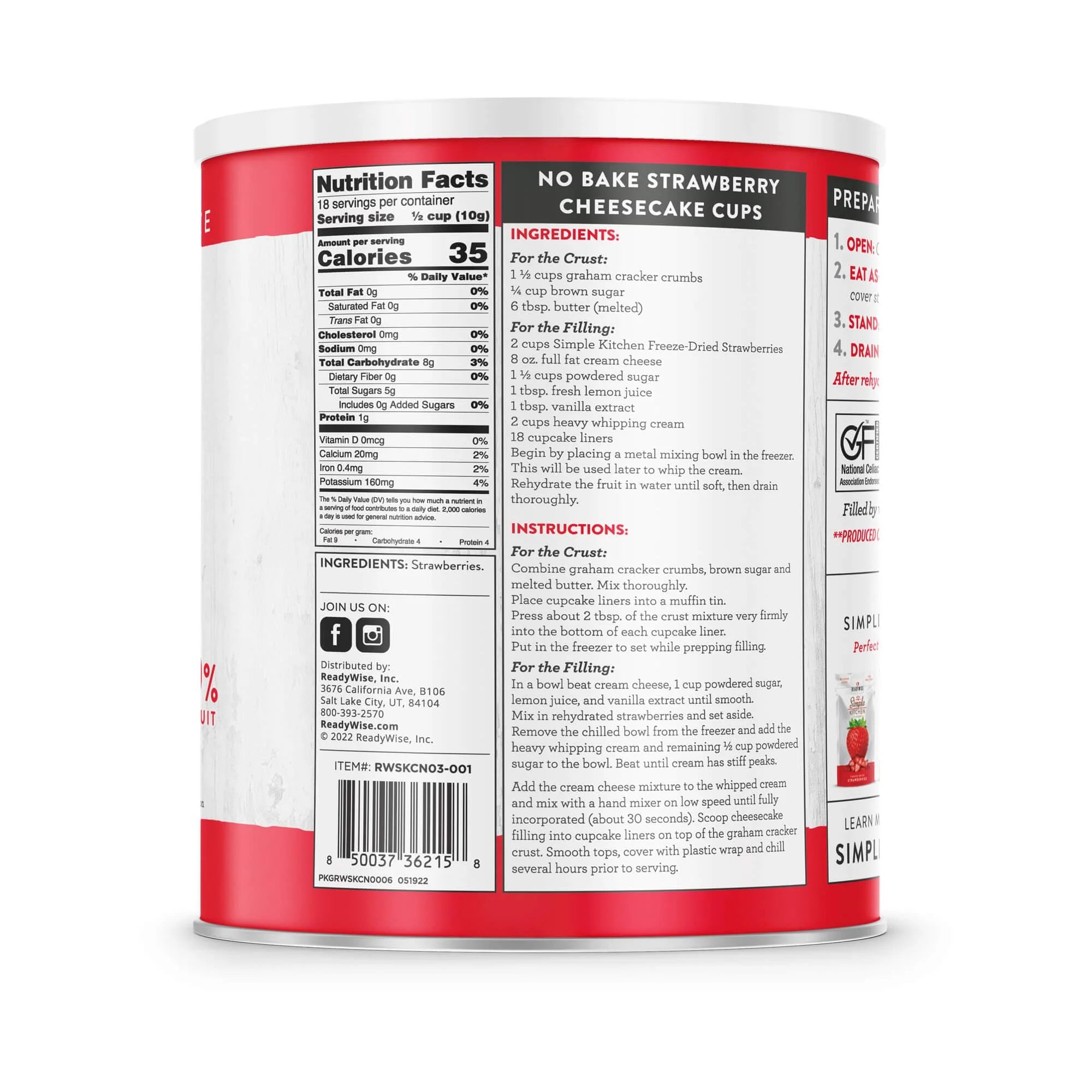 ReadyWise Freeze Dried Sliced Strawberries - 18 Servings Can | Emergency Food Supply, Camping Snacks & Baking Ingredients | Long Shelf Life Survival Food for Hiking, Backpacking & Pantry Storage