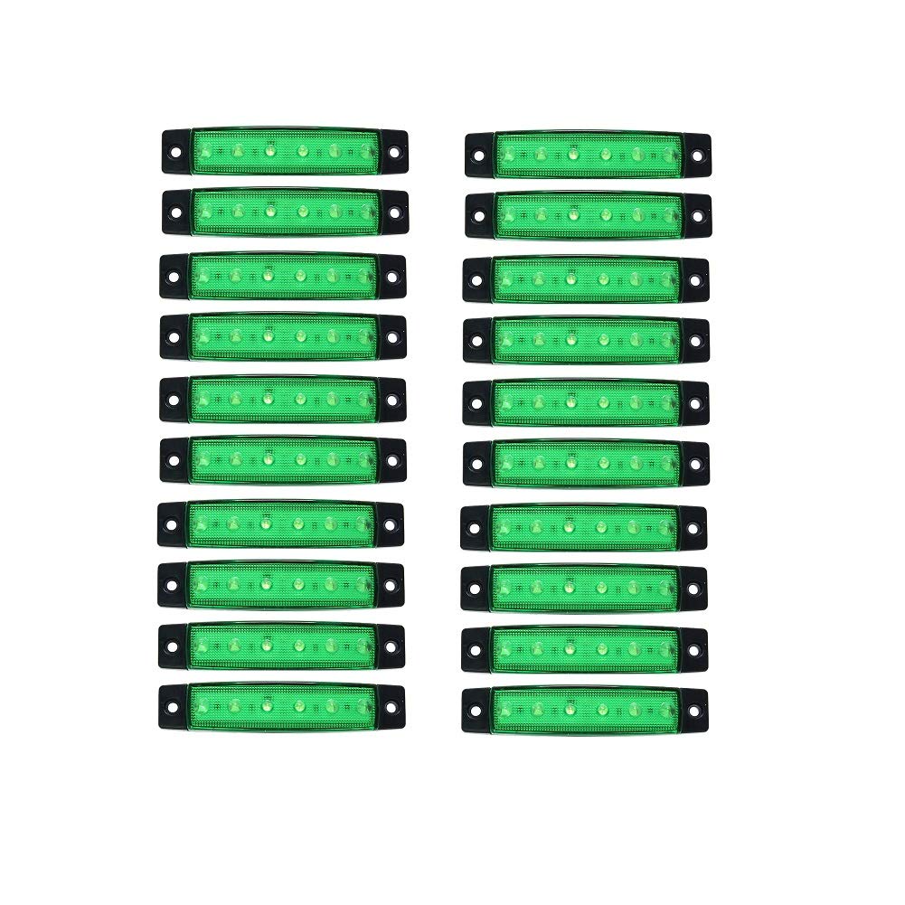24V LED Trailer Marker Lights - 20PCS 6-LED Universal Side Marker Indicator Lamps for Trucks, Trailers & RVs - Waterproof Warning Lights (Green) - Perfect for Night Driving Safety & Vehicle Visibility Enhancement