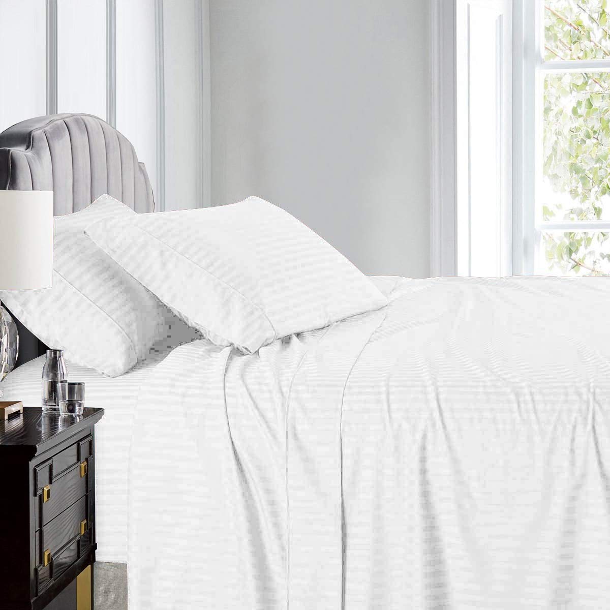 Luxury 800 Thread Count Queen Size Egyptian Cotton Bed Sheets Set - 6 Piece White Stripe Sateen Bedding with 15