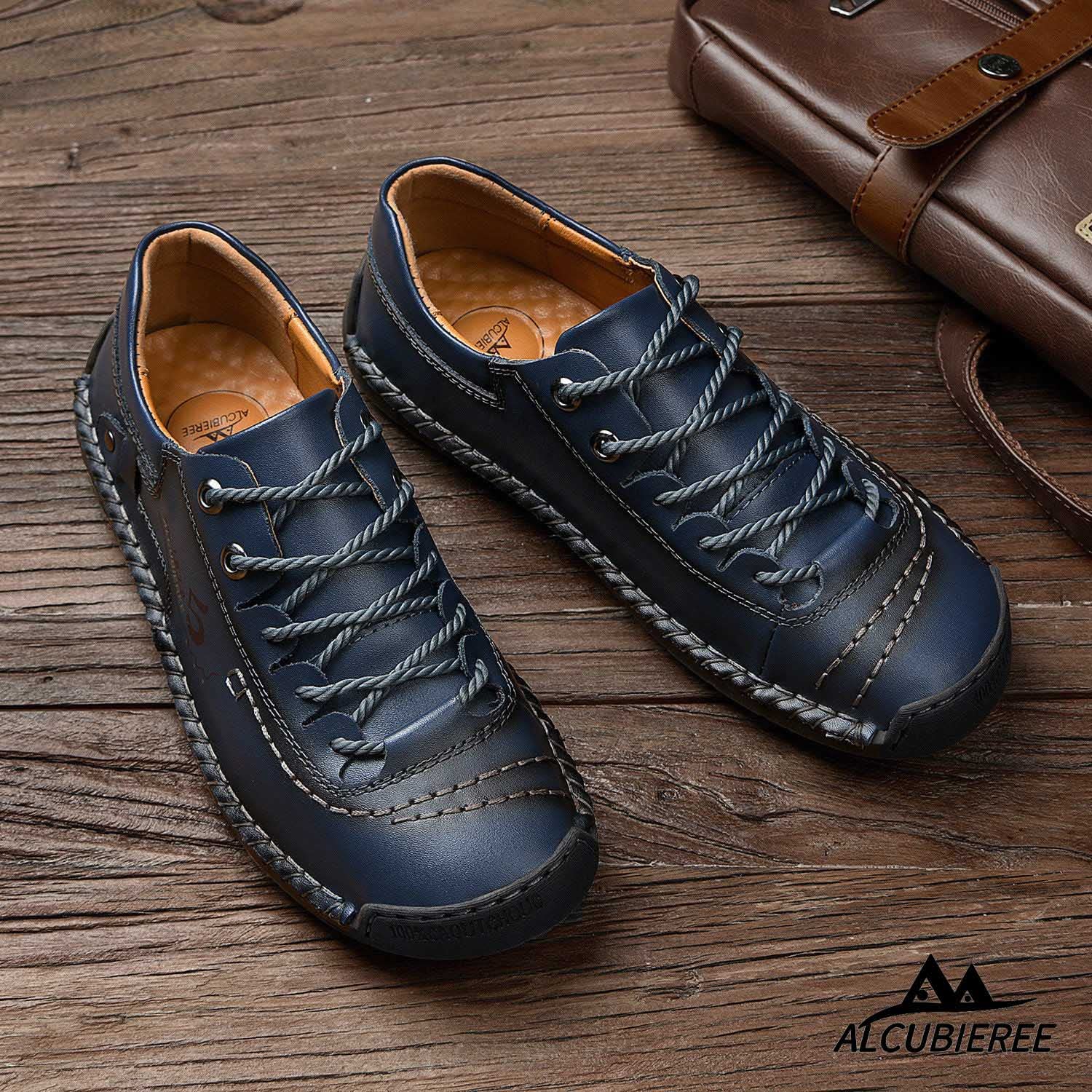 Alcubieree Men's Genuine Leather Casual Sneakers - Comfortable Loafers for Walking, Driving & Dress Shoes - Lightweight Fashion Footwear for Men (Size 7.5-13) - Perfect for Office, Travel & Everyday Wear