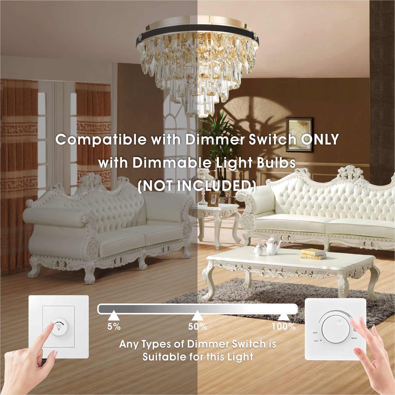 Crystal Chandelier Flush Mount Ceiling Light Fixture - 4-Light Modern Chandelier with Premium Crystals for Hallway, Bedroom, Dining Room & Kitchen (9.84'' H x 13.78'' W) - Elegant Lighting for Home Decor & Special Occasions