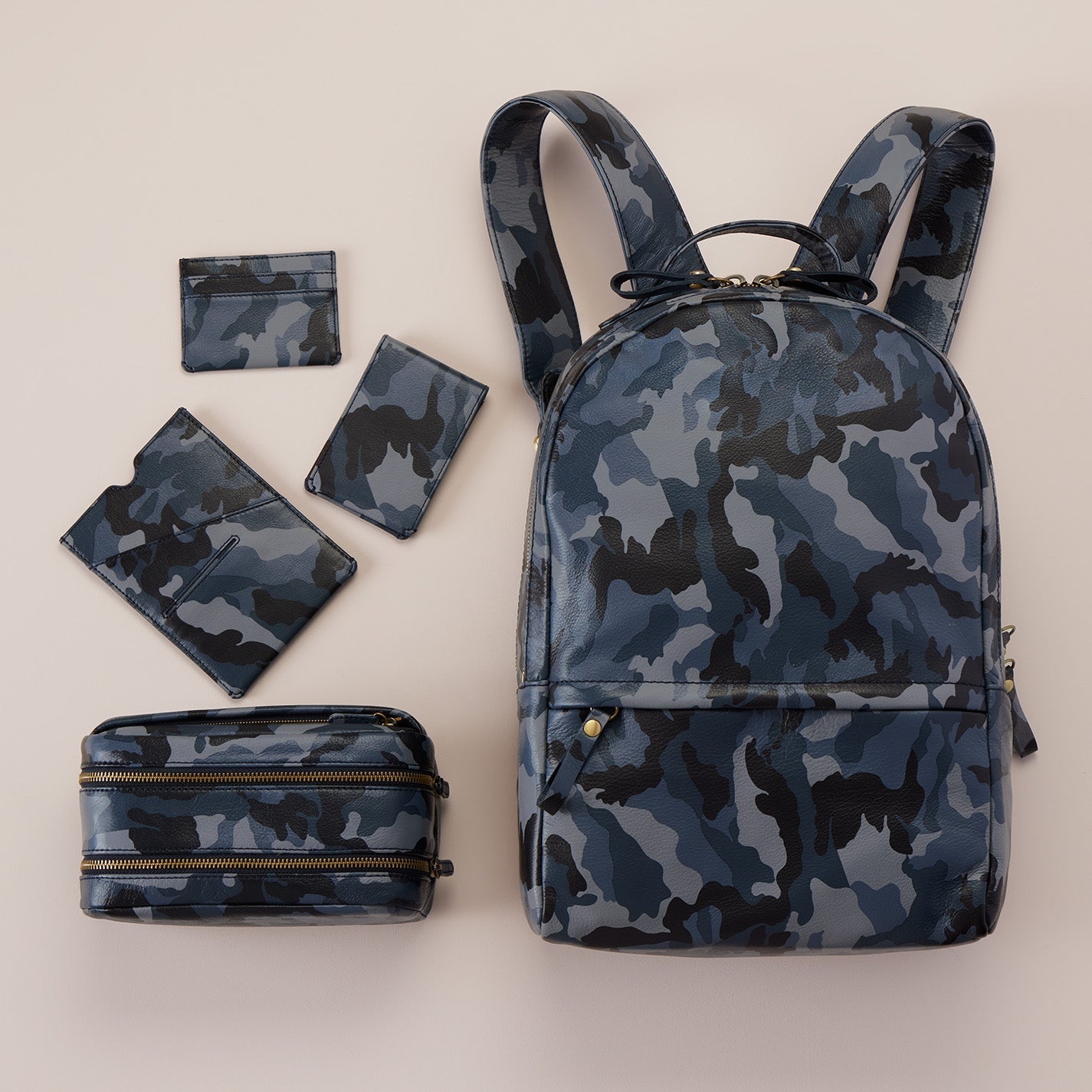 Premium Maddox Backpack - Genuine Silk Napa Leather with Blue Camo Design - Stylish Laptop Bag for Work, Travel & College